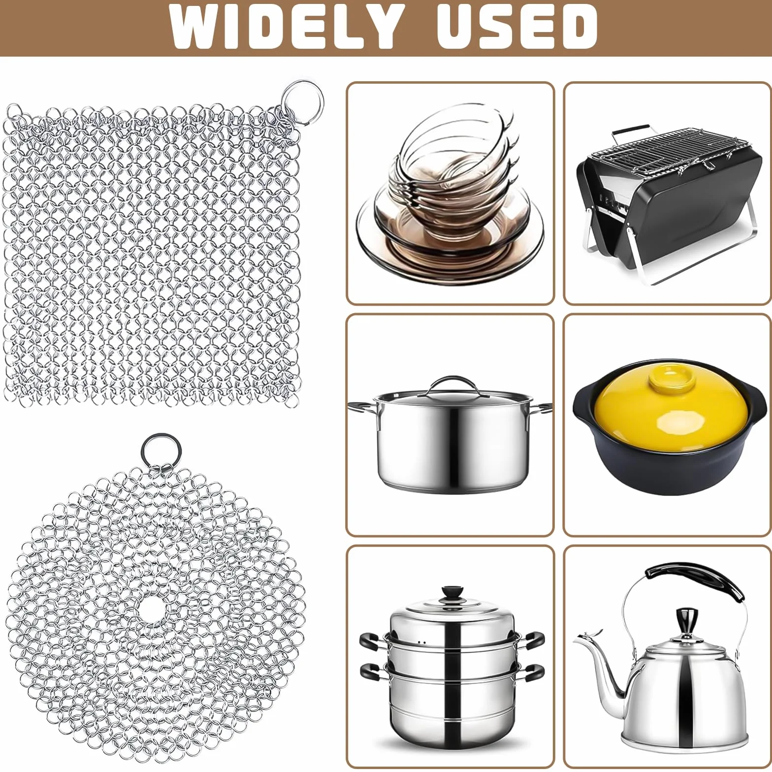 YOUNGSAY 4 Pcs Nettoyant en Fonte en Acier Inoxydable 10x10cm pour Wok et Four