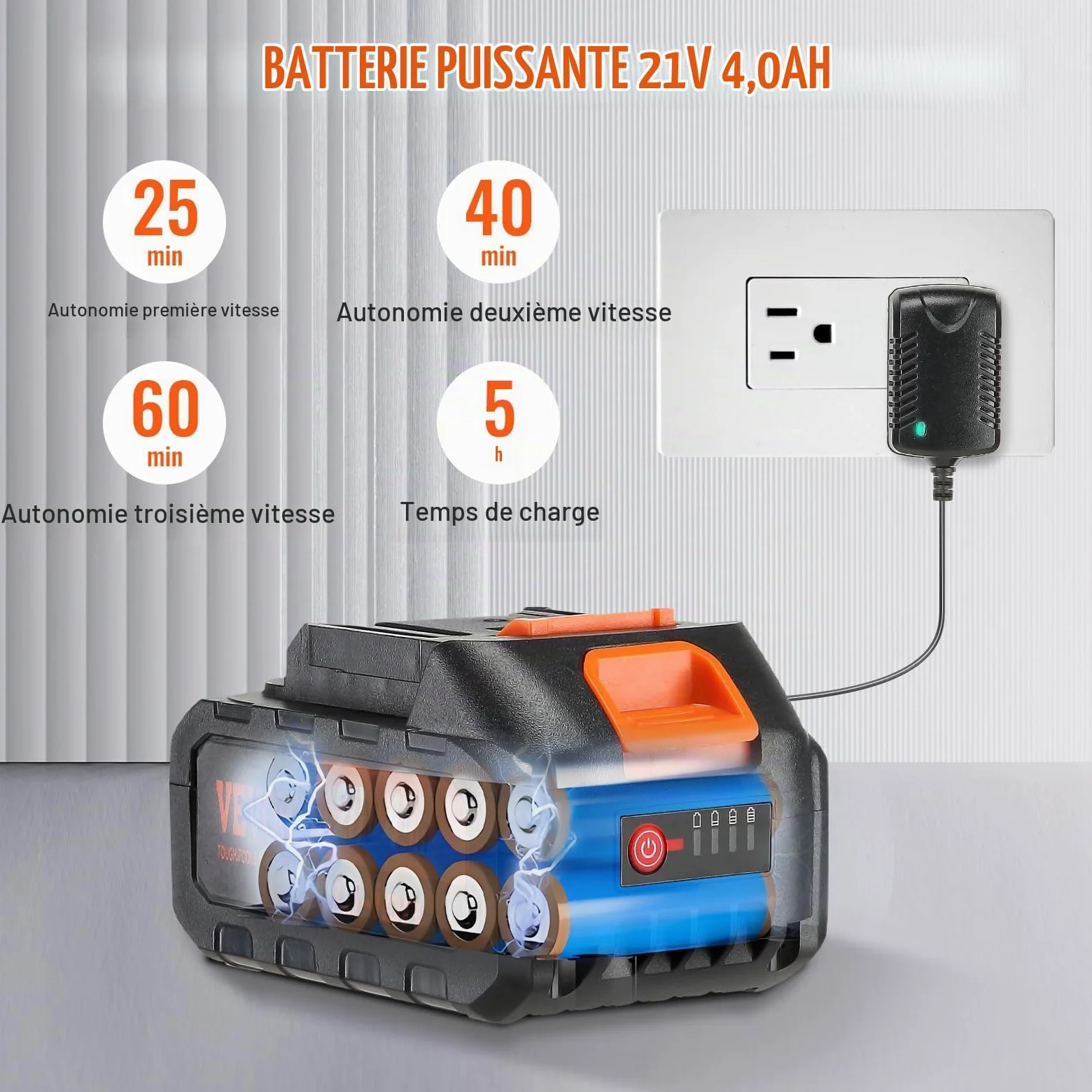 VEVOR Nettoyeur Haute Pression sur Batterie sans Fil 21 V Nettoyeur Haute Puissance Portable 652 PSI 50 bar Laveuse Électrique 3,5 L/min Batterie 4,0 Ah Chargeur pour Nettoyage Terrasse Jardin Voiture