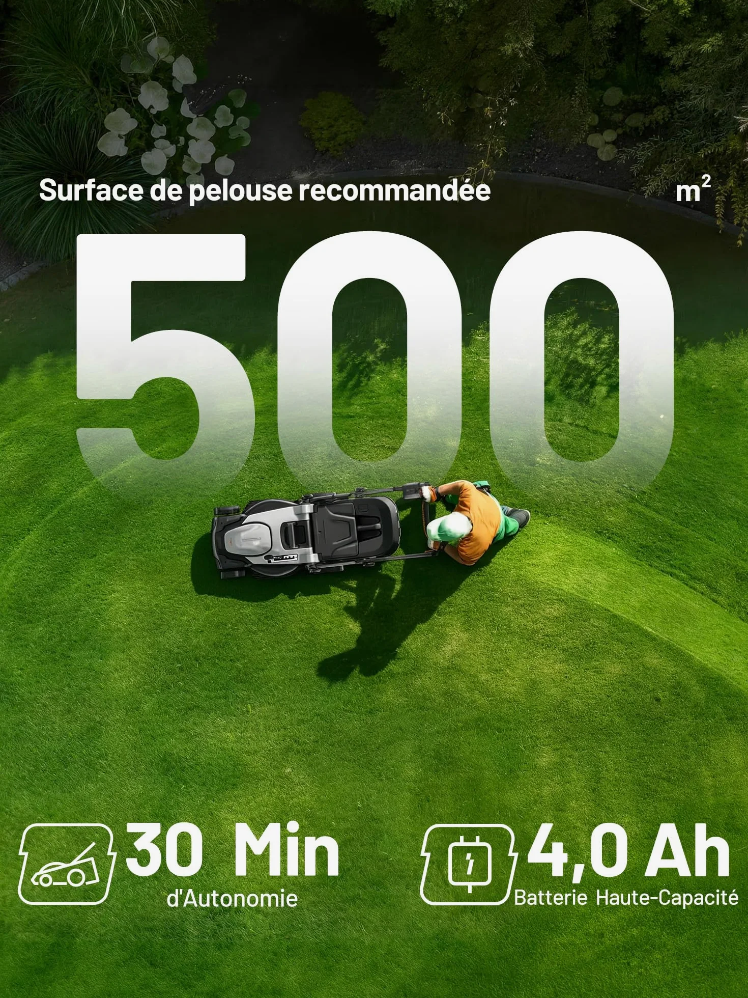 Litheli Tondeuse à Gazon sans Fil 43cm Coupe - Moteur Brushless, 2X 20V Batteries 4.0Ah, Hauteur Réglable 25-75mm, Bac 40L, pour Pelouses jusqu'à 500m² (Jardin & Petits Espaces)