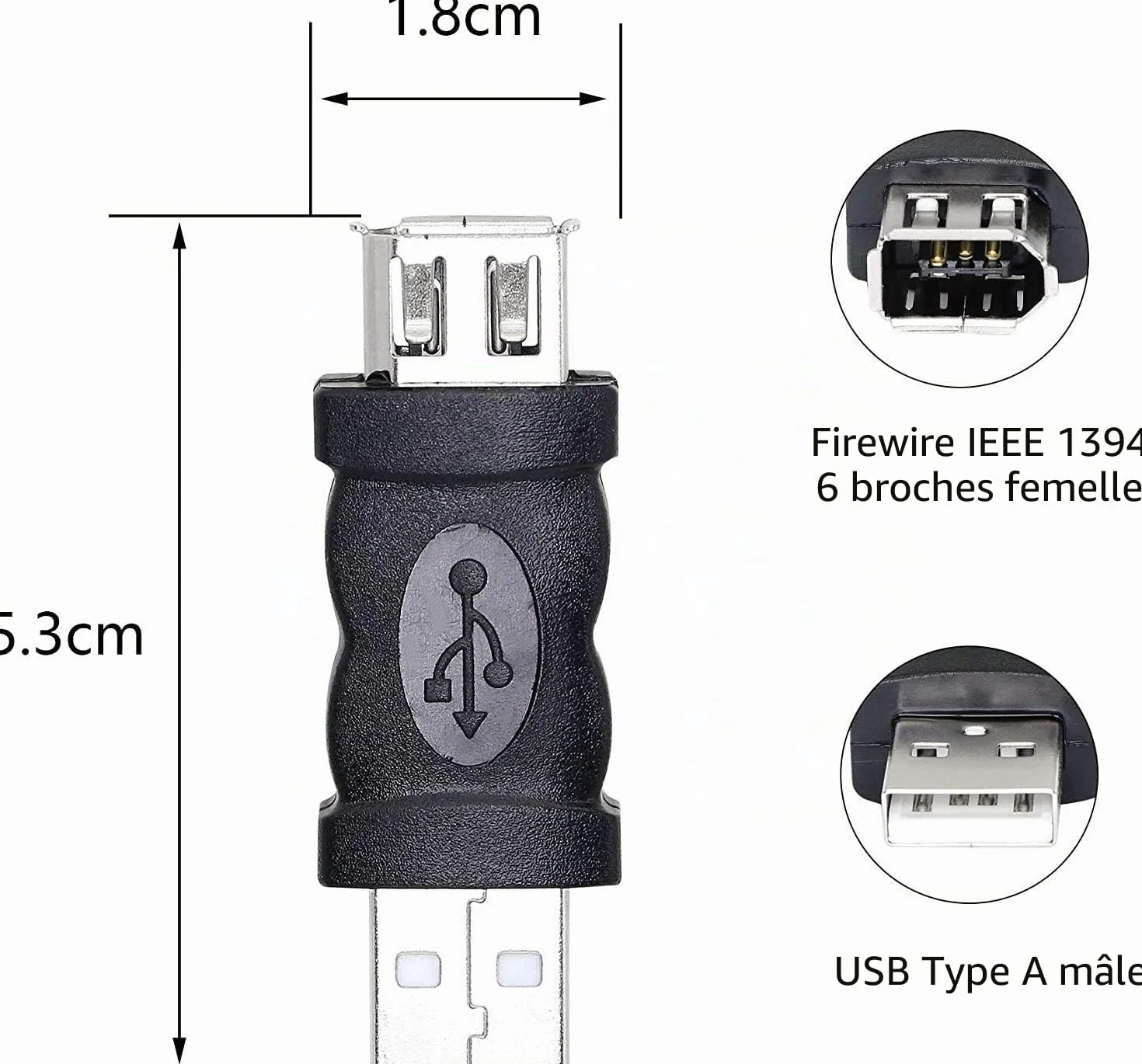 Firewire IEEE 1394 Adaptateur convertisseur 6P femelle vers USB mâle