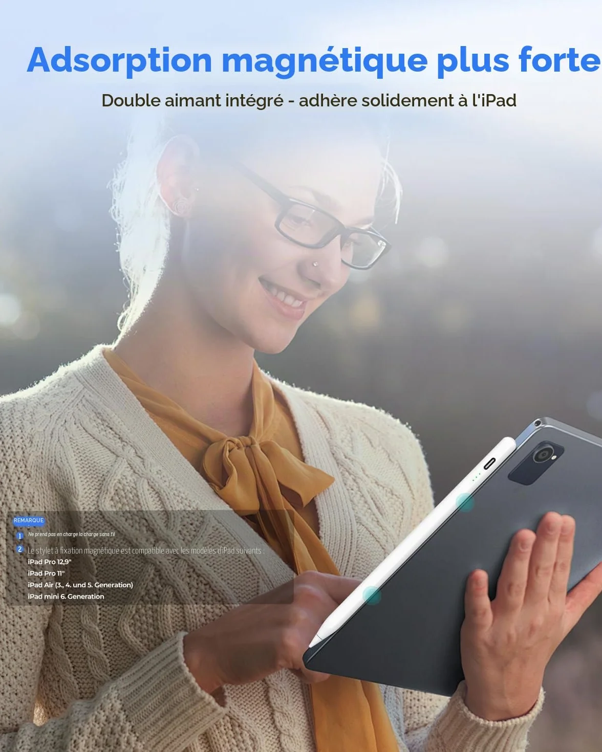 Stylet pour iPad 9e/10e Génération, Charge Rapide 13 Minutes, Pencil Apple iPad (2018-2025) 10/9/8/7/6e, Pro 12,9/11/13 Pouces M4, Air 3/4/5/M2, Mini 5/6/7