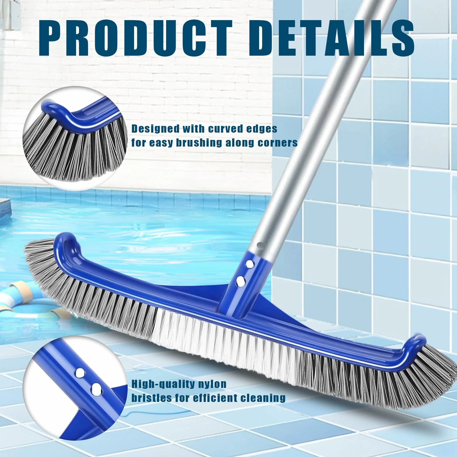 Brosse de nettoyage pour piscine 43 cm poils aluminium nylon doux film carrelage mur sol