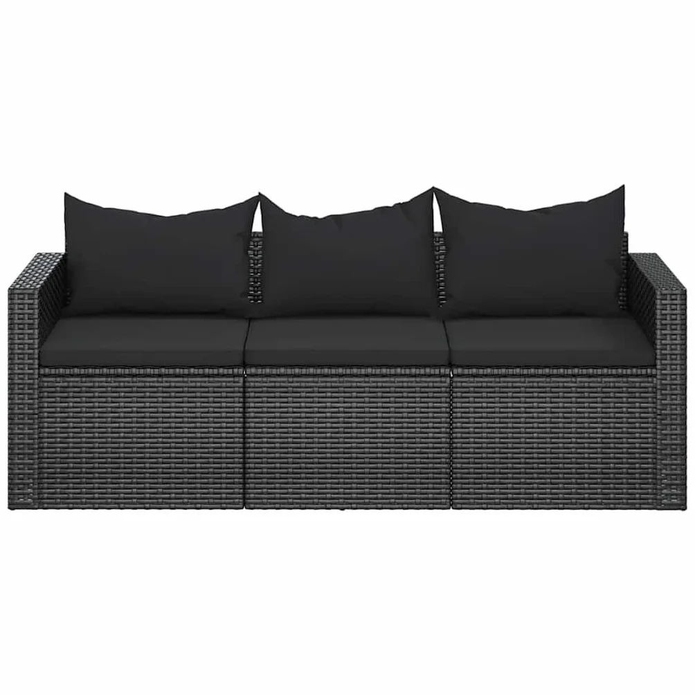 Canapé de jardin 3 places résine tressée noir avec coussins