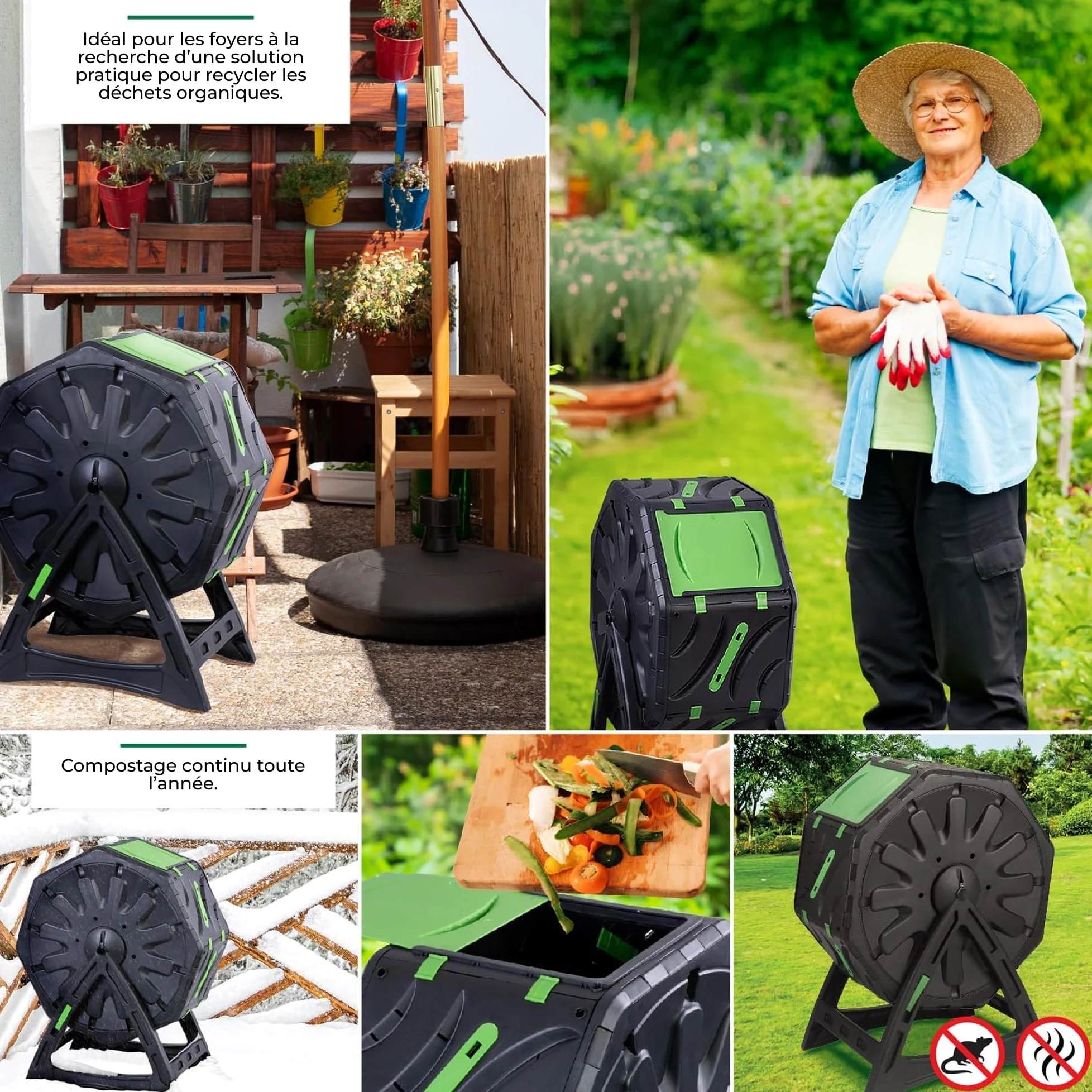 Strend Pro Mini Composteur De Balcon 70 L | Petit Composteur De Jardin | Composteur À Tambour Rotatif pour Un Compost Rapide Et De Qualité | Composteur Rapide De Jardin | Bac À Compost