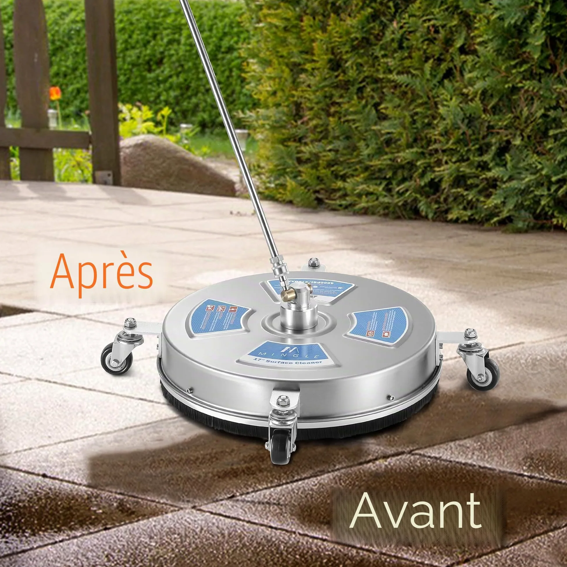 M MINGLE Nettoyeur de Surface Haute Pression 43cm avec 2 Baguettes | Brosse Rotative pour Nettoyeur Haute Pression avec 2 Lances de Remplacement, Raccord Rapide 1/4", 280 bar (4000 PSI)