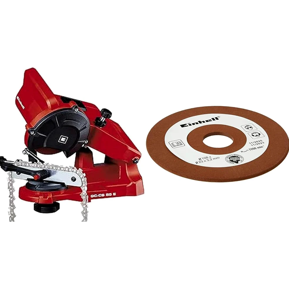 Einhell Affûteuse de chaîne de tronçonneuse électrique GC-CS 85 E (85 W, Epaisseur de la meule 3,2 mn, Dispositif de serrage, Livrée avec 1 meule abrasive) & Meule abrasive de rechange 3,2 mm