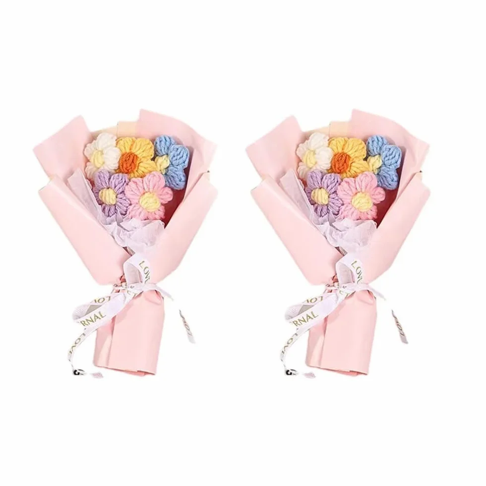 DONGKER Bouquet de Fleurs au Crochet 2 Pièces Kit Coloré pour Saint-Valentin Décoration Maison