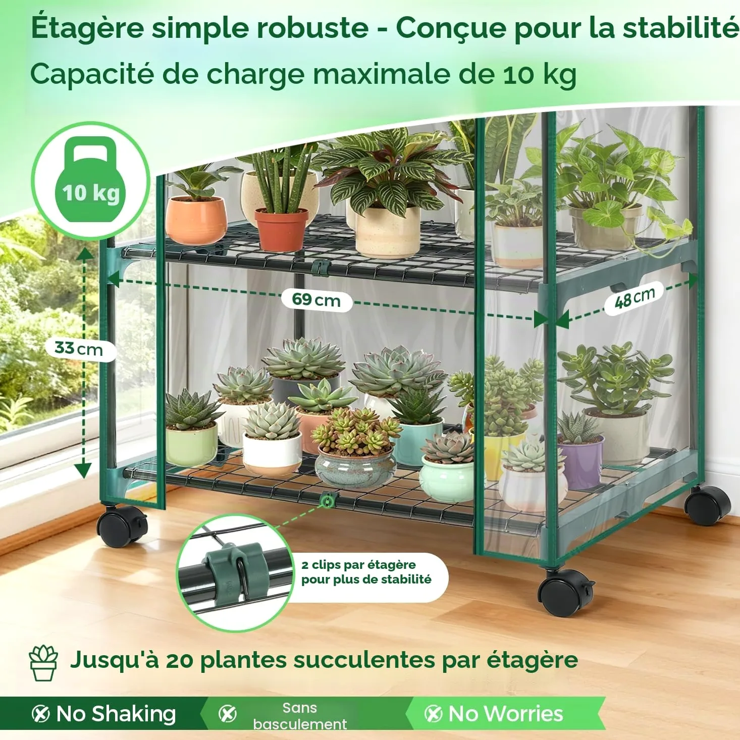 Ohuhu Petite Serre en Film Plastique de qualité supérieure avec Roues de Verrouillage - avec 4 étagères - Peu encombrante - pour Balcon et Jardin - 69 x 48 x 162 cm - Transparent