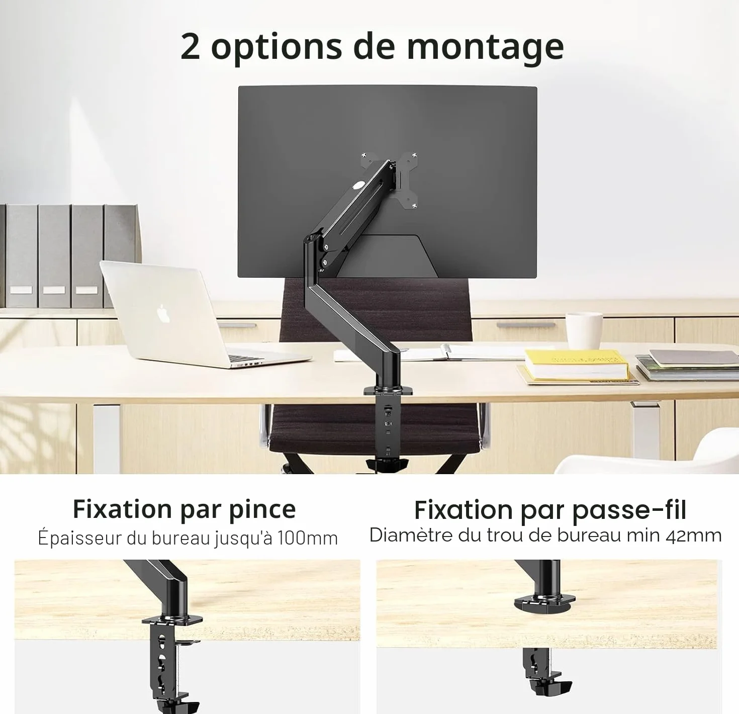 Bras pour Moniteur Suptek avec Ressort à Gaz, 17-32 Pouces, Pivotement, Rotation, VESA 75/100 mm, jusqu'à 10 kg