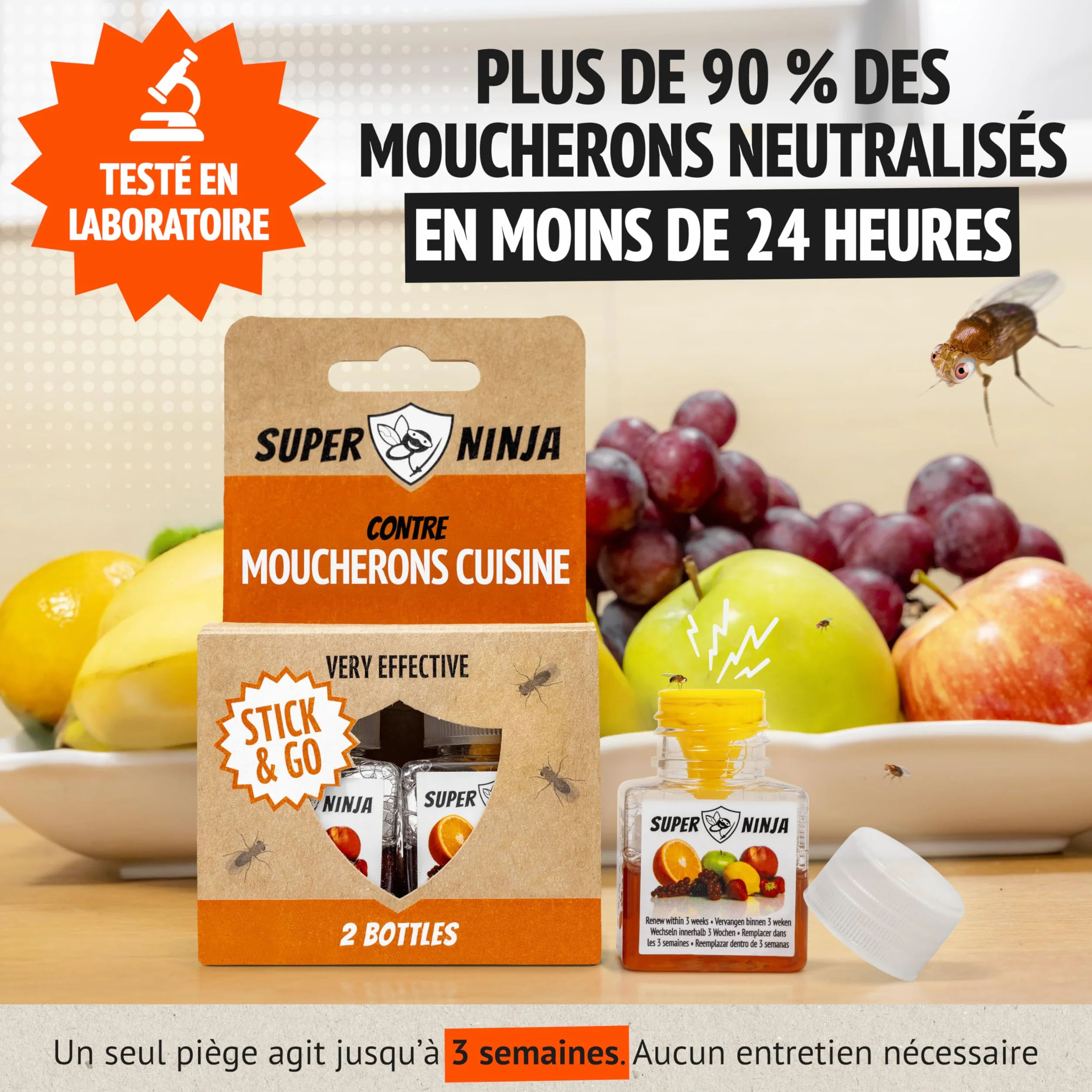 Pièges Anti Moucherons d'Intérieur Super Ninja Lot de 2 3 Semaines d'Action