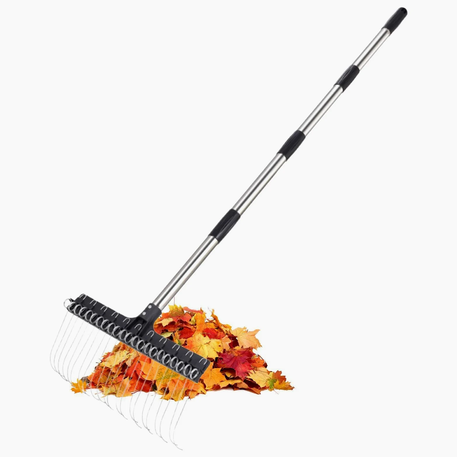 Râteau de jardin Dents En Acier Larges Manche Long Réglable De 98 À 160 Cm | Râteau de Jardin Robuste pour feuilles jardinage cour pelouse arbustes paillis débris aiguilles de pin ramassage et net