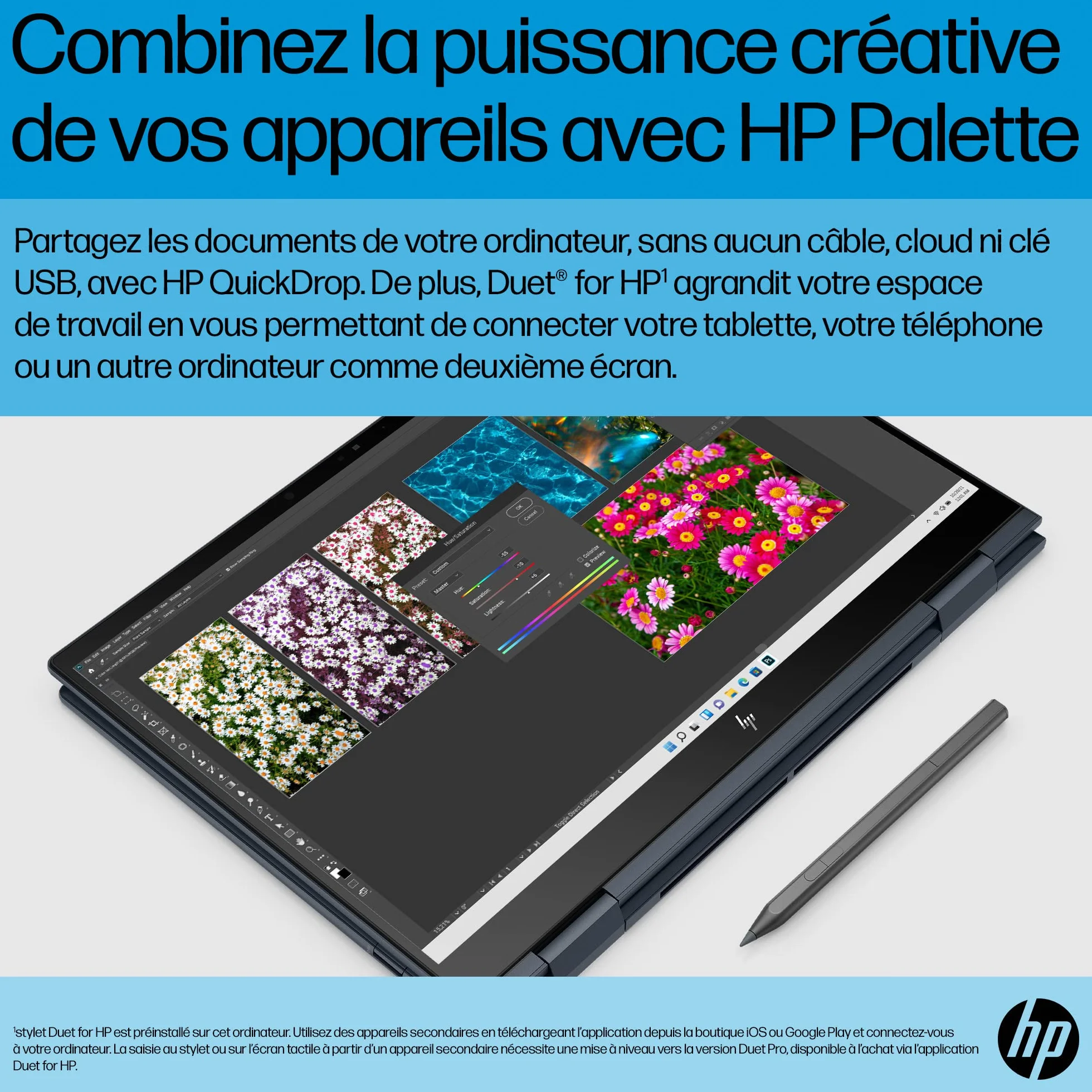 HP Envy x360 13-bf0000sf Ordinateur Portable Convertible Intel Core i5 1230U 16 Go RAM 512 Go SSD Intel Iris XE Écran 13.3" 2.8K Touch OLED Windows 11 Clavier AZERTY Blue