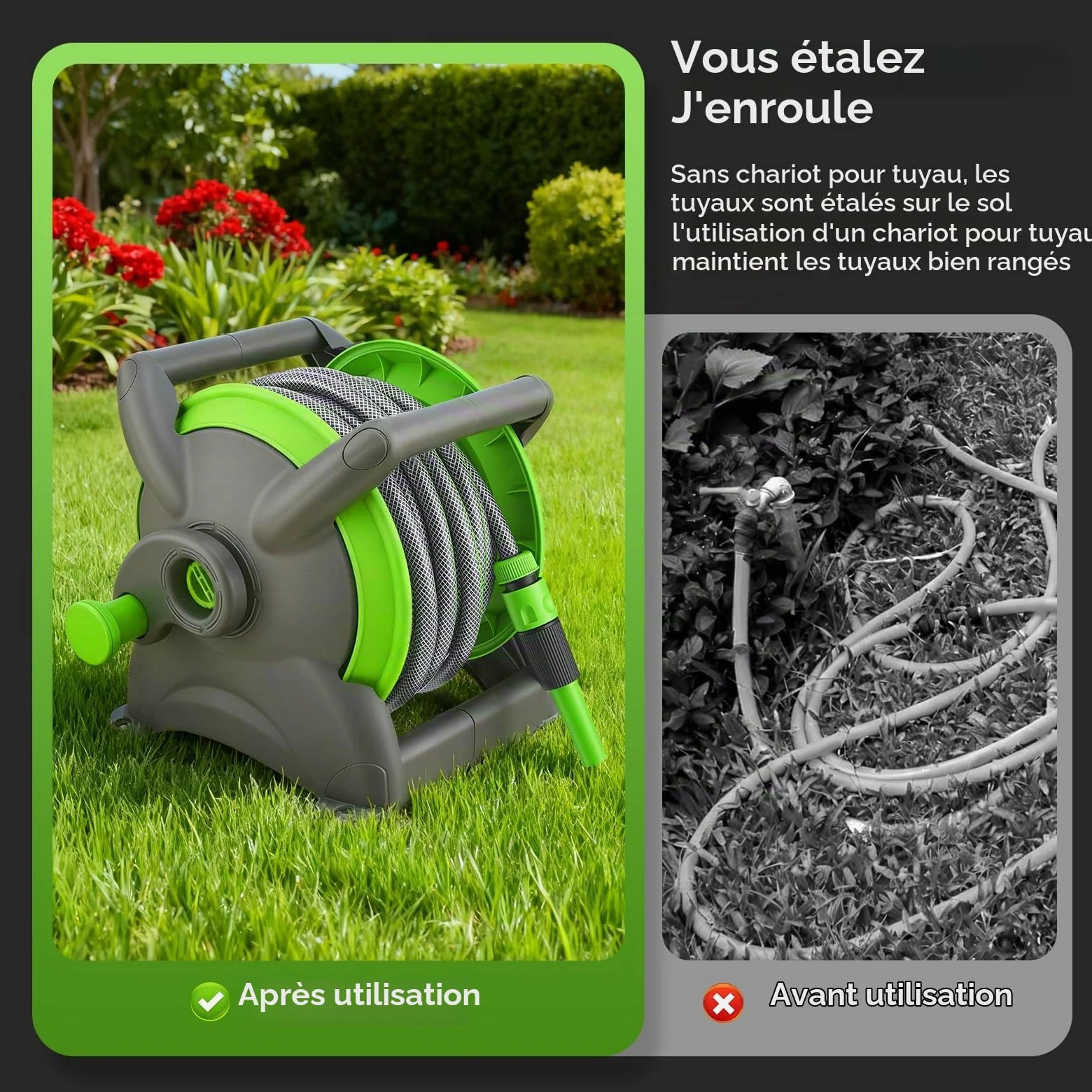 Enrouleur de Tuyau d'arrosage pour Jardin 20M, Tuyau Arrosage avec Enrouleur Mural, avec Support+Poignée-Dévidoir pour Tuyau 180° Dévidoir de Tuyaux d'Eau Buse pour Arroser Pelouse Jardin