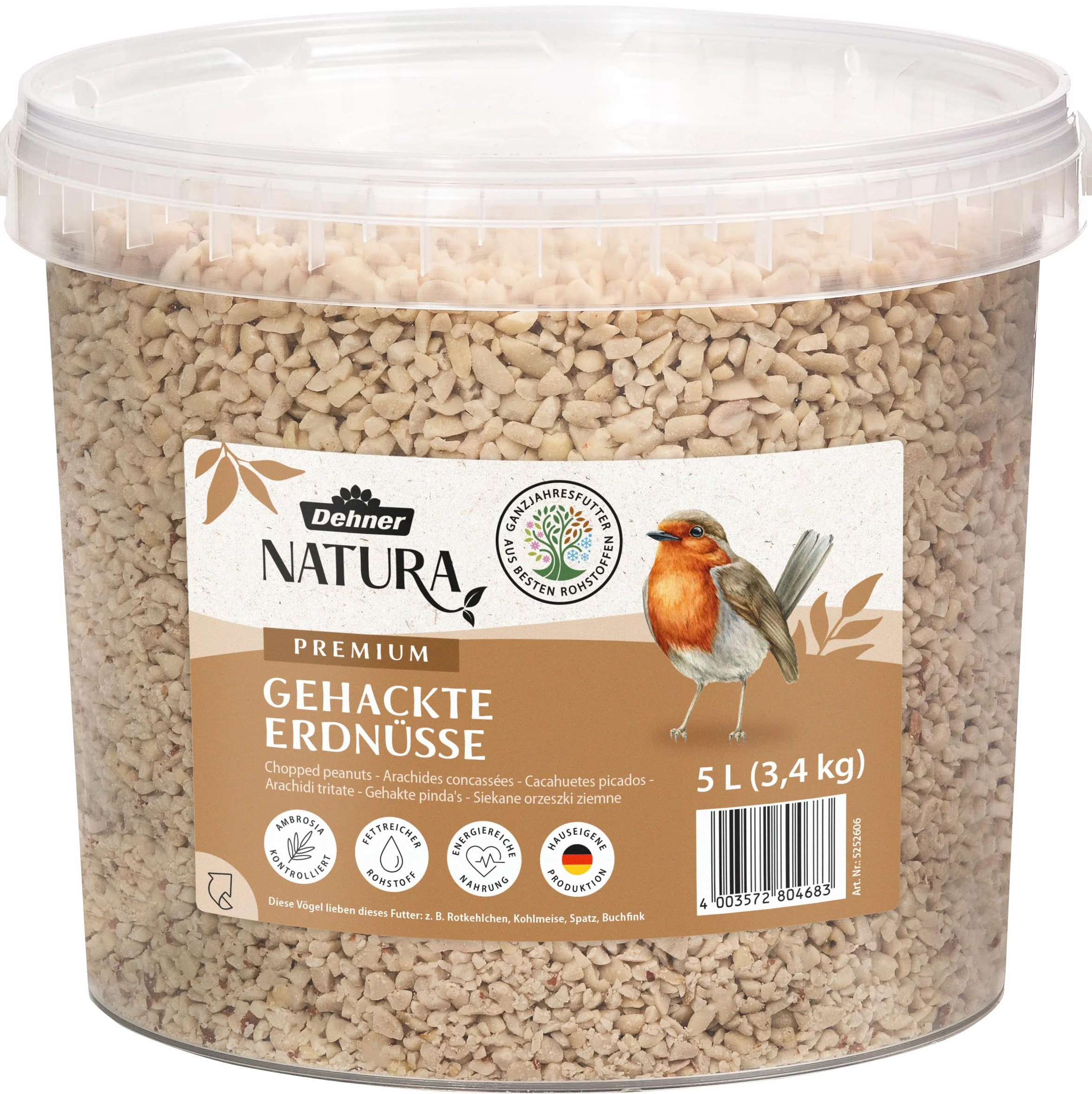 Dehner Natura Premium Nourriture pour Oiseaux Sauvages, arachides concassées, 3,4 kg