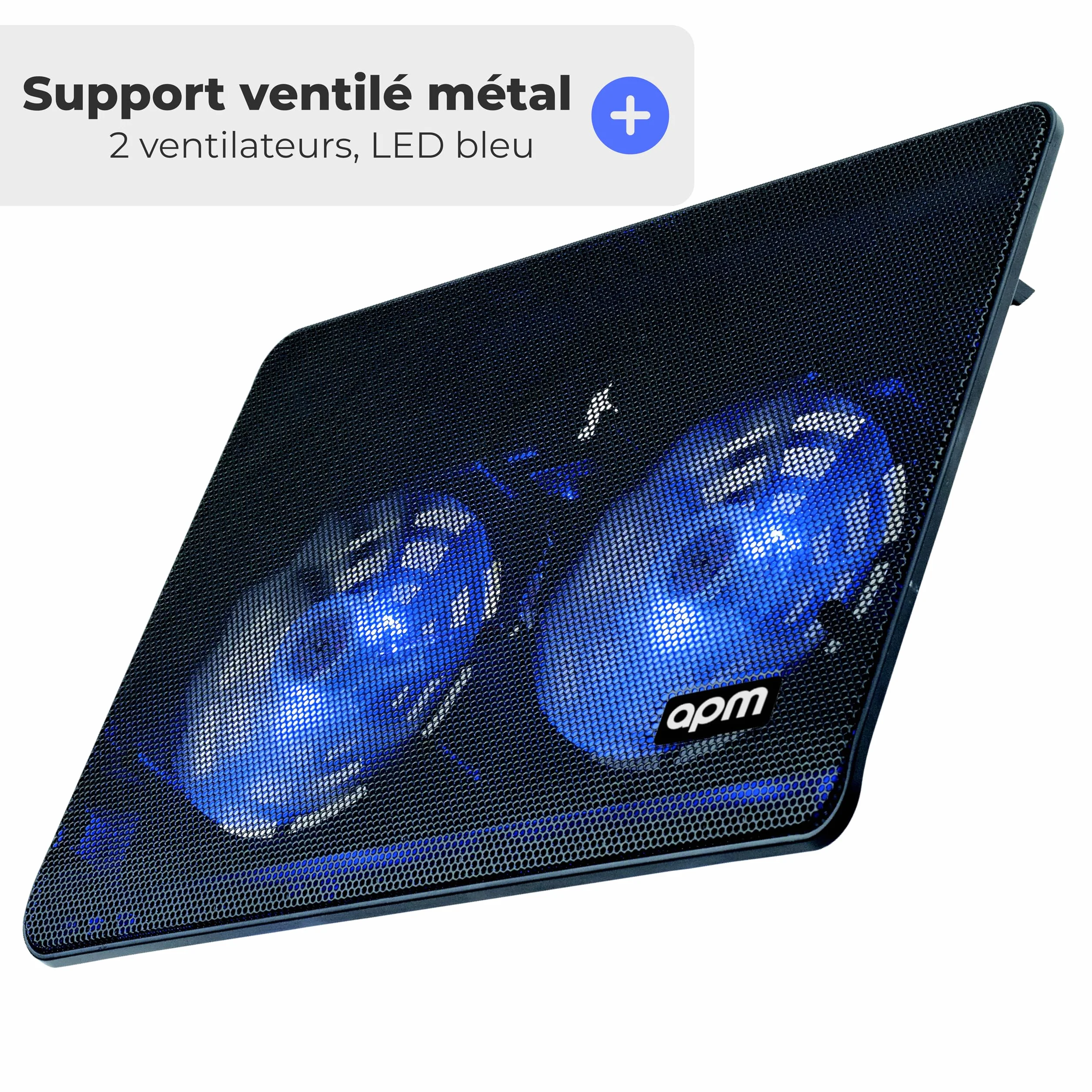 Support Ventilé pour Ordinateur Portable 12"-17", 2 Ventilateurs Silencieux LED Bleue, Structure Métal Résistante, Hauteur Réglable