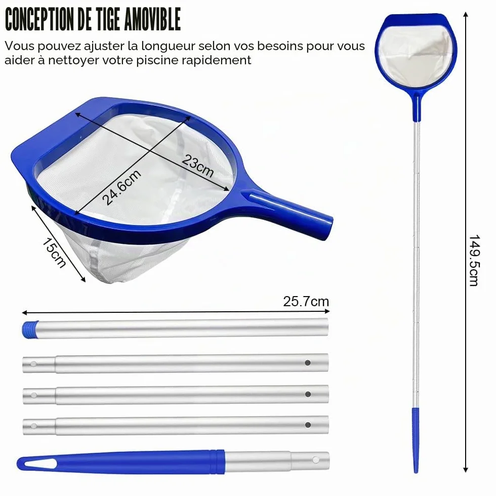 Epuisette Piscine Maille Extra Fine 141cm Filet avec Manche Telescopique