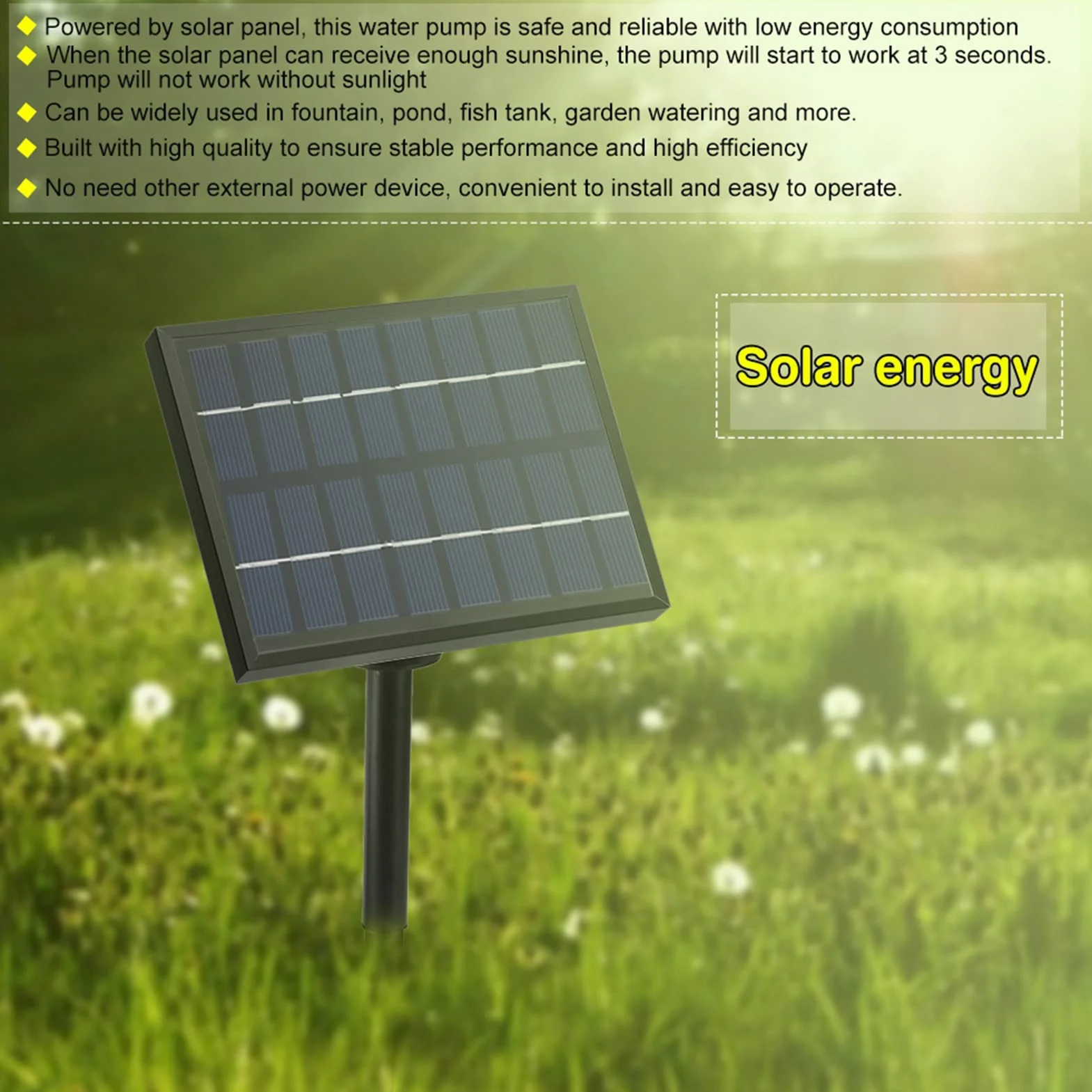 Pompe de fontaine solaire 9V 1.8W 200L/h panneau solaire alimenté pour bassin de fontaine jardin