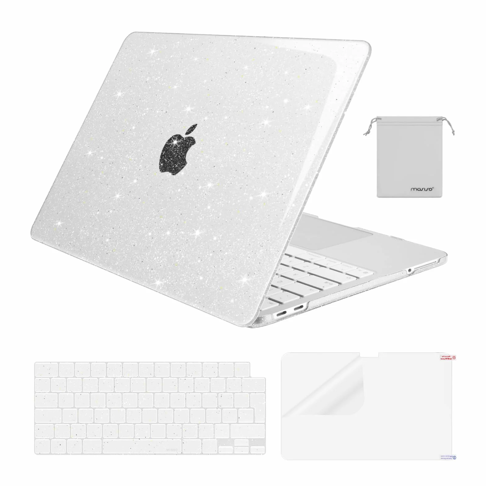 MOSISO Coque Pailletée Brillante Compatible MacBook Neo 13 Pouces 2026 A3404 Puce A18 Pro, Rigide Antifissure, Film Clavier, Protection Écran & Sac Rangement Transparent