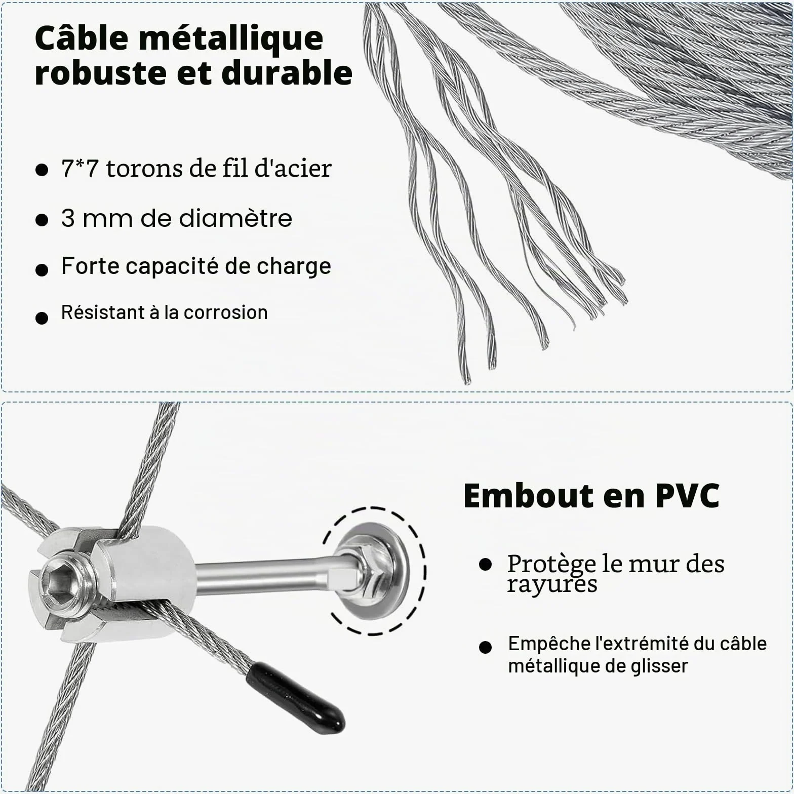Support pour Plantes Grimpantes, 12m Kit Treillis Fil, 3 mm Corde en Acier Inoxydable Kit avec 8 Supports Muraux pour Vignes Fleurs Légumes