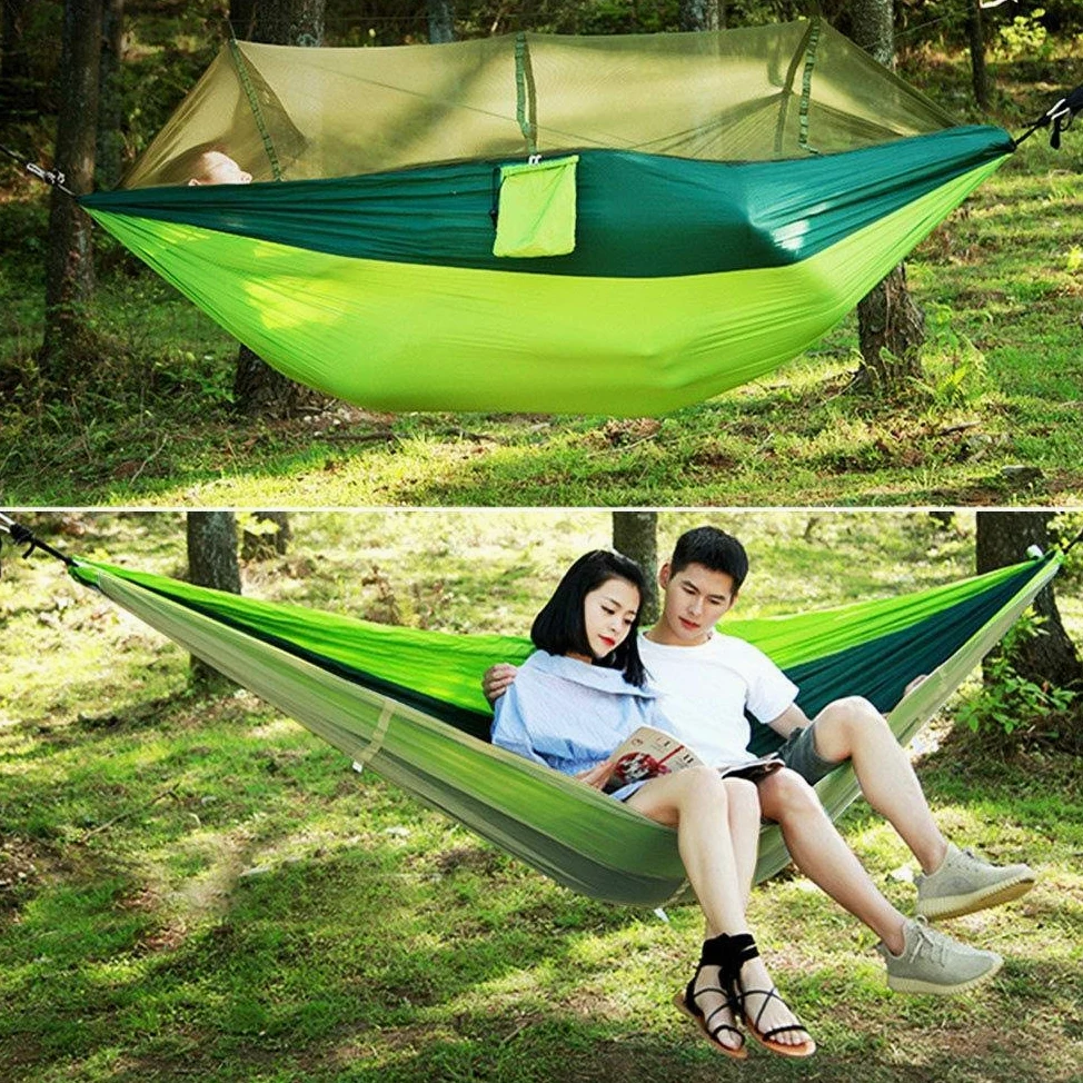 Hamac de camping, tente anti-moustiques, matériau en nylon 210T, hamac d'extérieur portable pour deux, grande taille, léger, installation facile pour la randonnée et les voyages