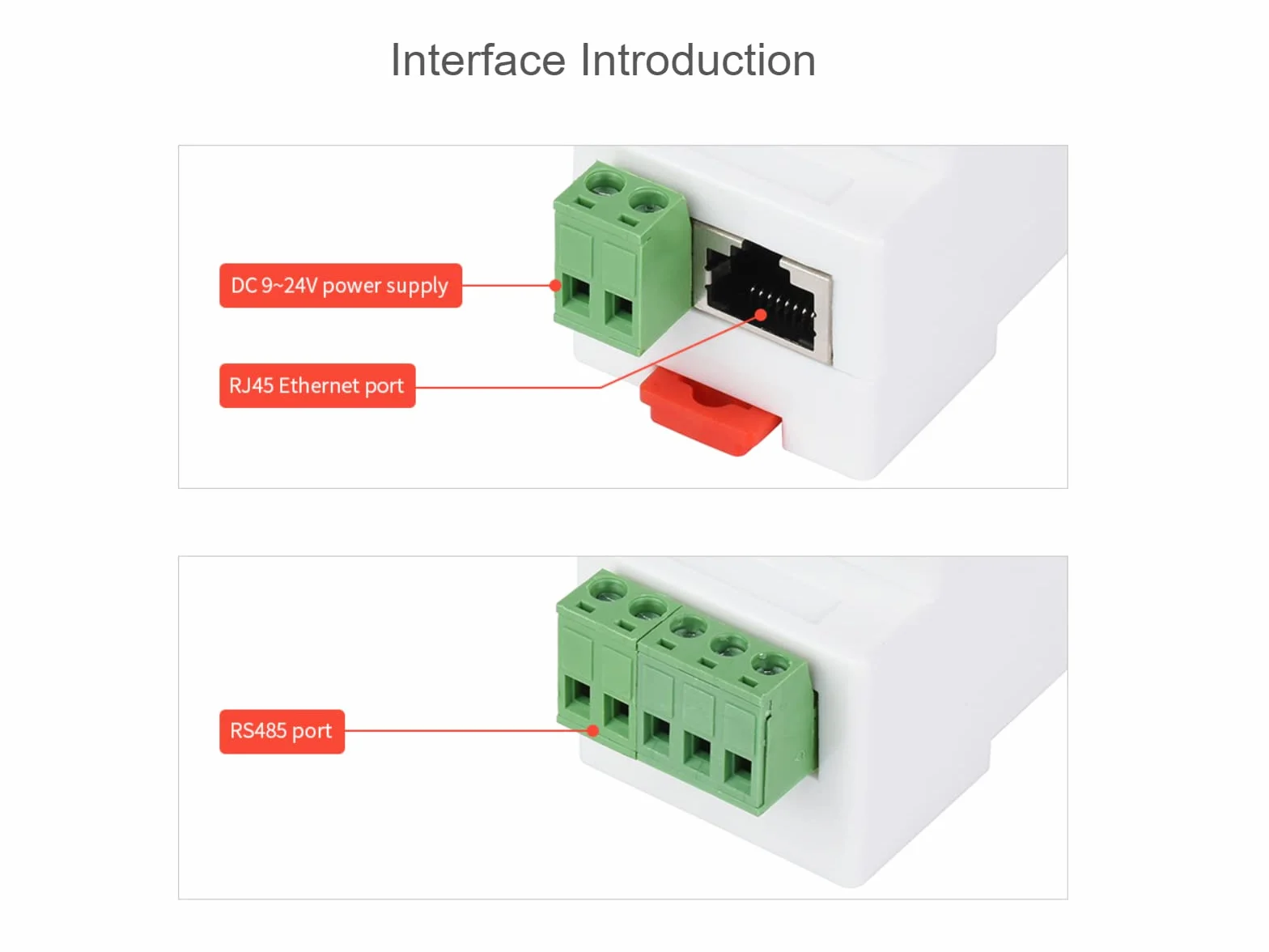 Waveshare RS485 to RJ45 Ethernet Converter Module, Industrial Rail-Mount RS485 Serial Server, TCP/IP to Serial, 300-115200 Baud, 10/100M Auto-Negotiation