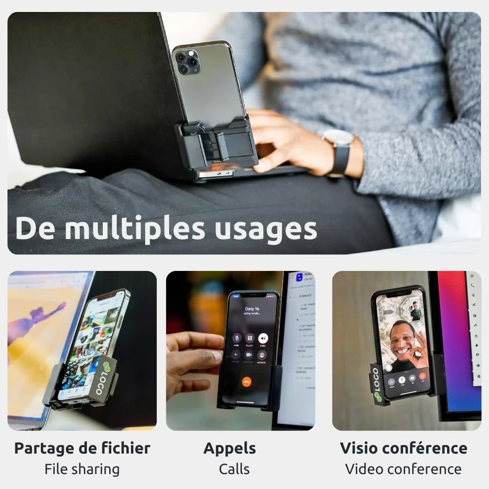 Support Téléphone PC Ajustable Universel pour iPhone Samsung Huawei Google Pixel Noir
