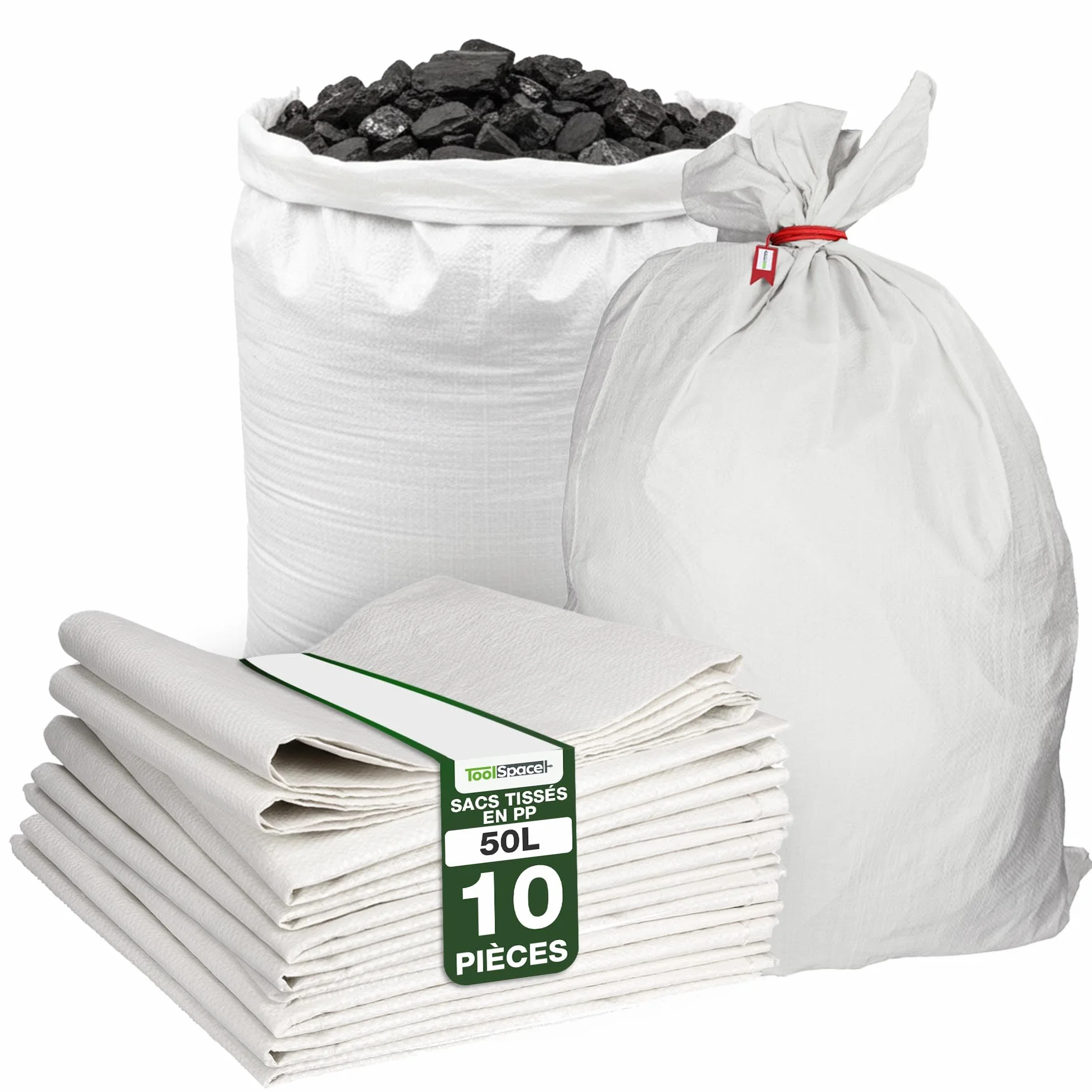 ToolSpace Sac à Gravats PP Tissé 65×105 cm Polypropylène 50 kg Réutilisable