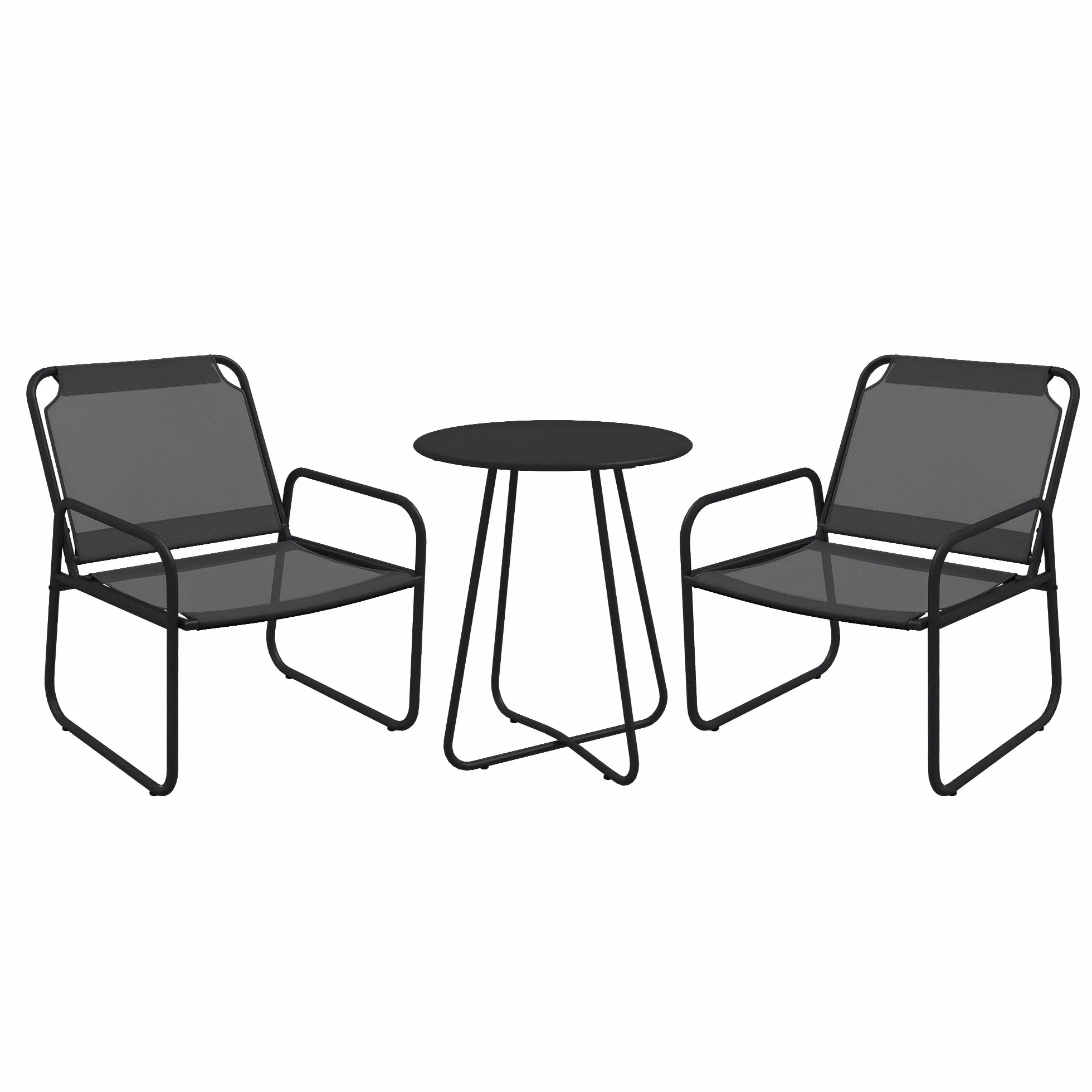 Outsunny Salon de Jardin 3 pièces, 2 fauteuils 1 table ronde, Acier, Tissu respirant, Gris