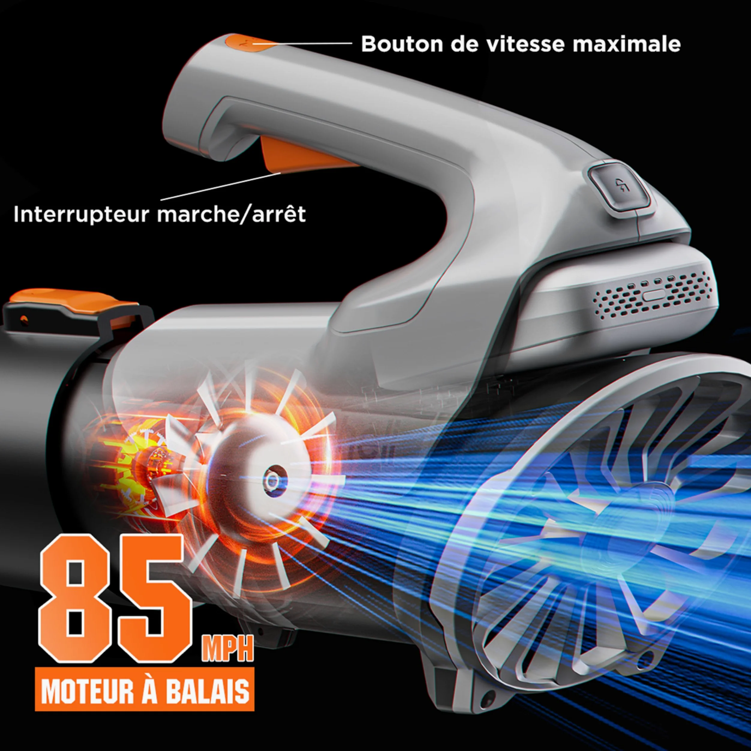 Litheli Souffleur de Feuilles sans Fil 20V, Souffleur à Batterie avec Batterie 2,0 Ah, Vitesse de l'Air de 137 km/h, Débit d'air de 604 m³/h, Leaf Blower pour Cour, Pelouse, Jardin