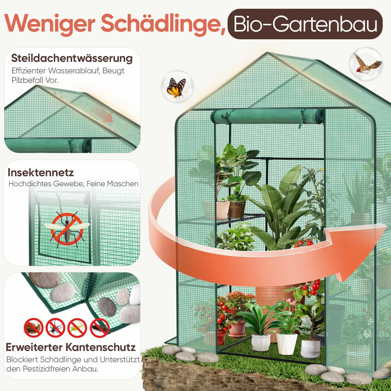 Sekey Serre de Balcon 200 x 145 x 75 cm, Stable, avec 4 étagères pour Une Croissance optimale des Plantes, Vert, Taille XL