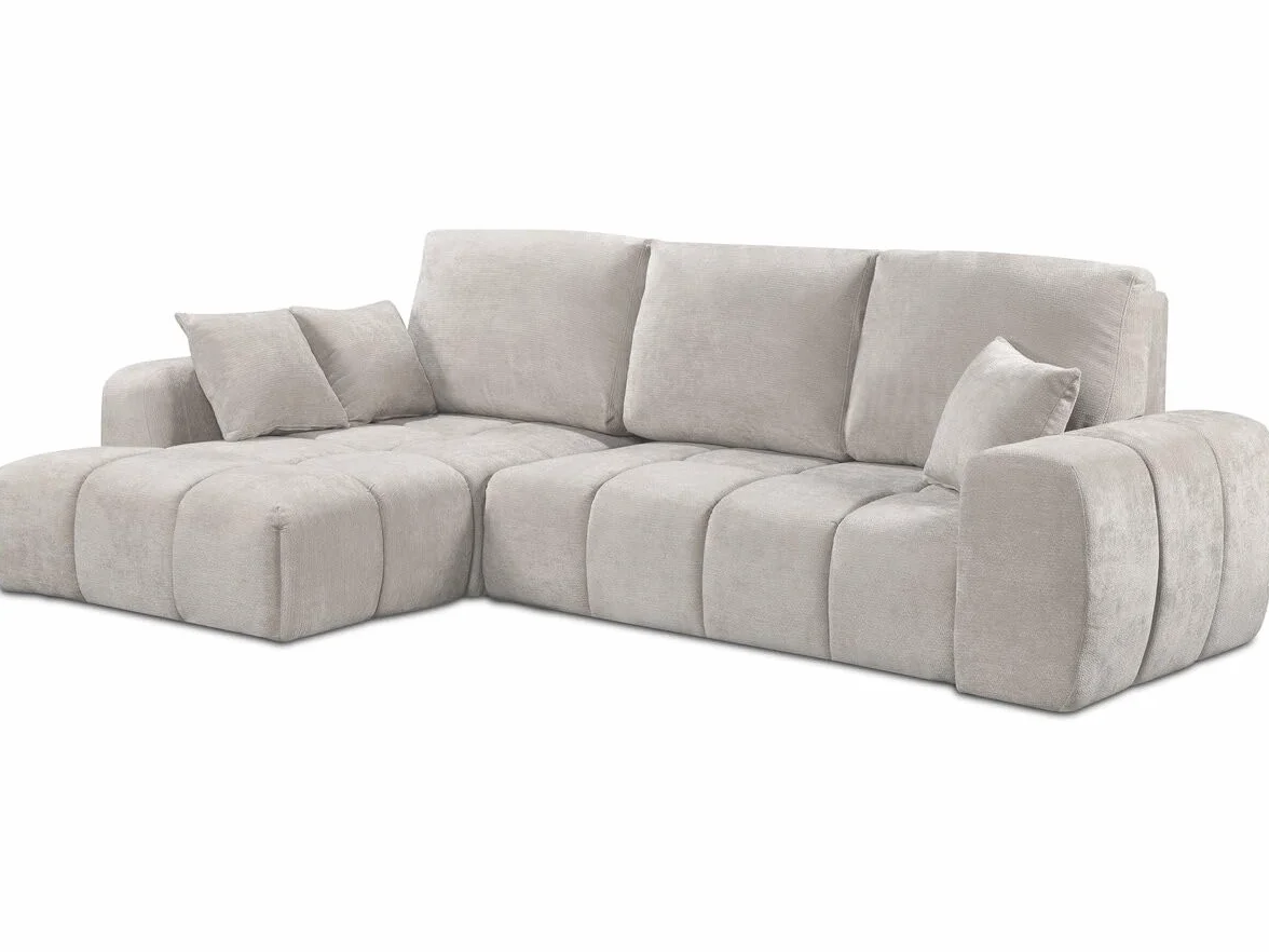 Canapé d'angle Gauche Convertible 3 Places Tissu Chenille Beige Habitat et Jardin