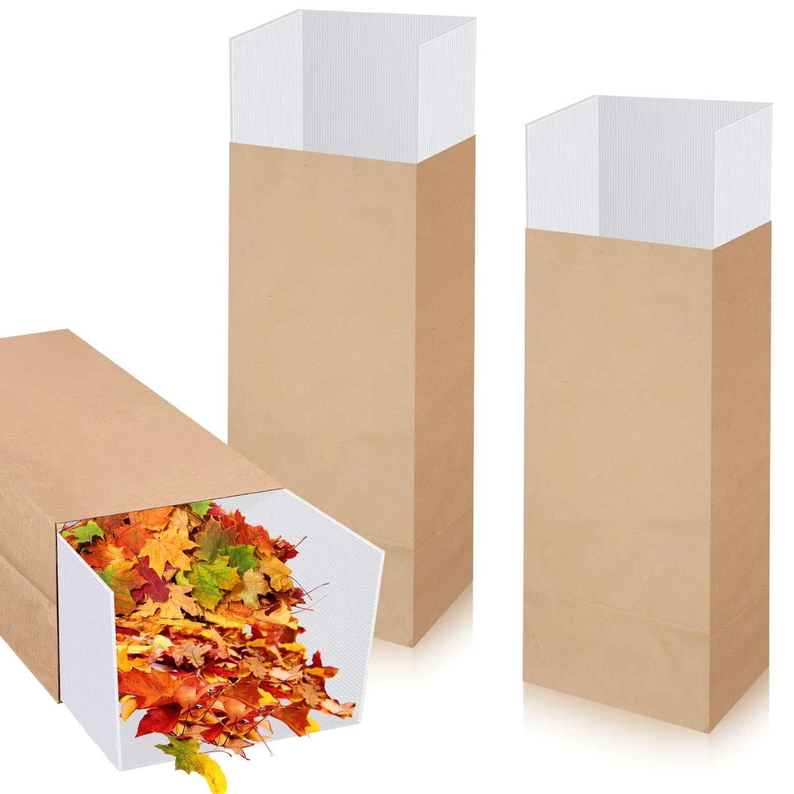 Tioncy Lot de 2 sacs en papier réutilisables pour pelouse et feuilles - Pas de pliage nécessaire pour ramasser les feuilles, balayer et ramasser les débris de jardin