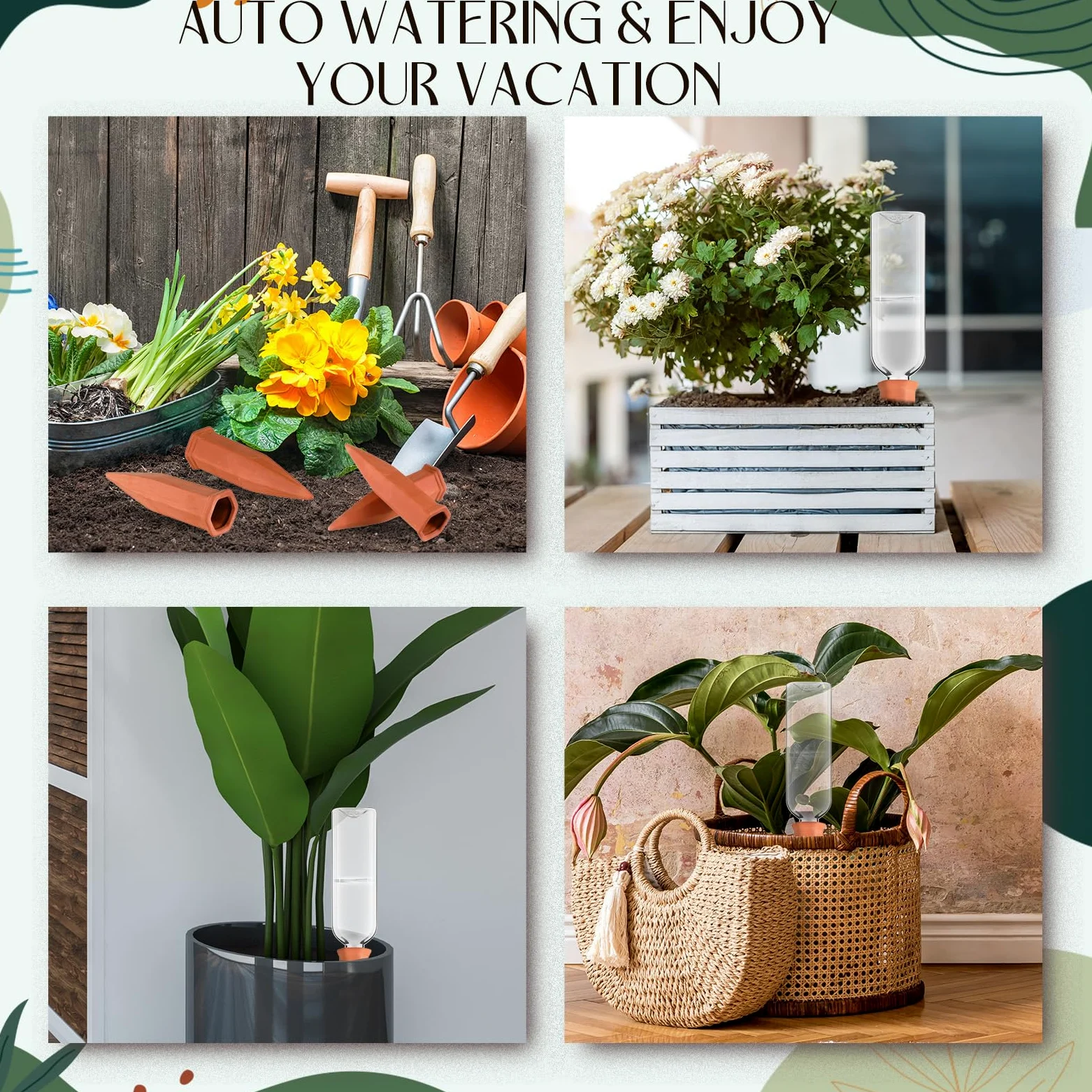 Dandat Lot de 32 dispositifs d'arrosage automatique pour plantes - Bouteilles en plastique de 963,9 g - Avec pointes d'arrosage automatique - Pour intérieur et extérieur