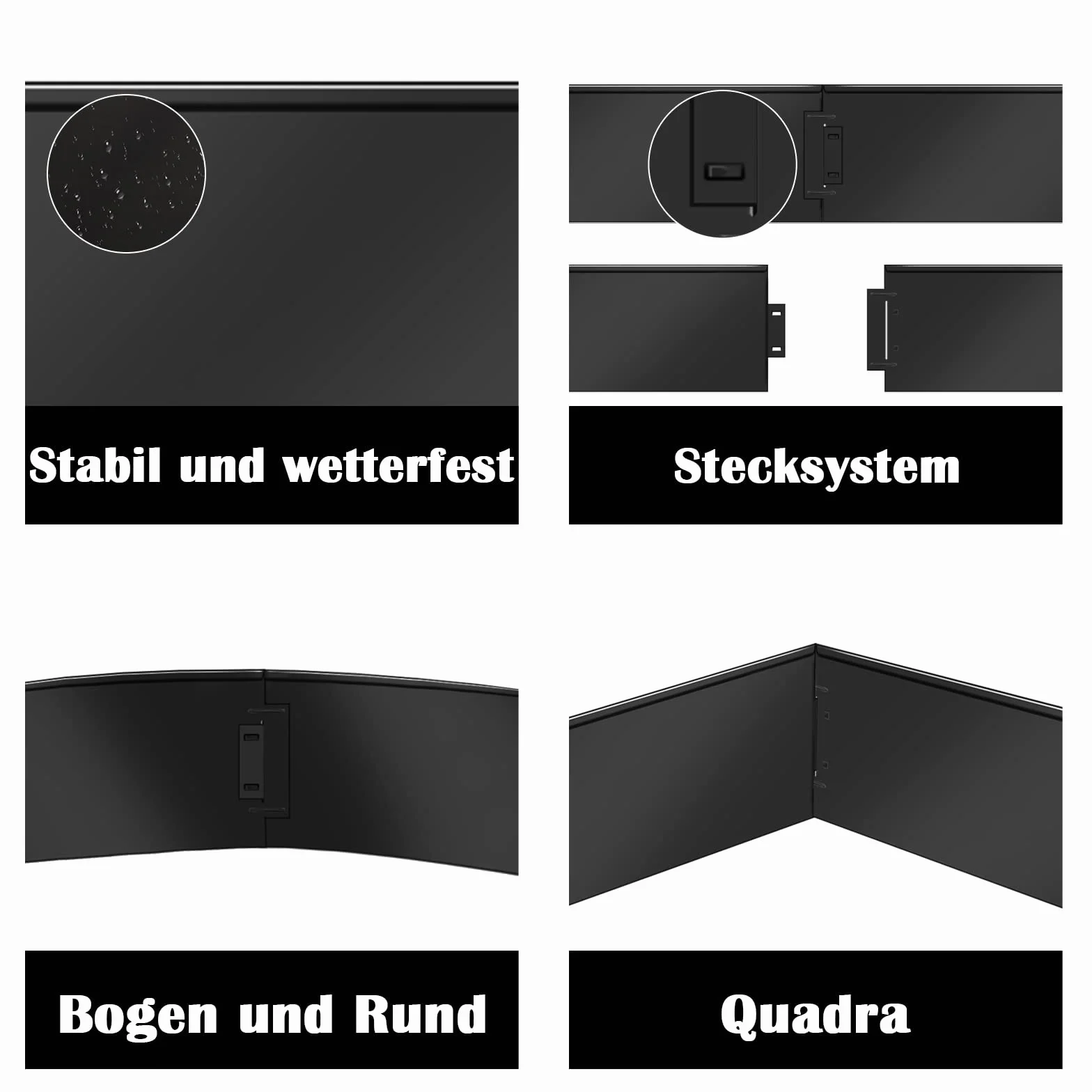 UISEBRT Lot de 25 bordures de pelouse en métal galvanisé - 25 m - 100 x 18 cm - Noir (longueur 25 m - Hauteur 18 cm)