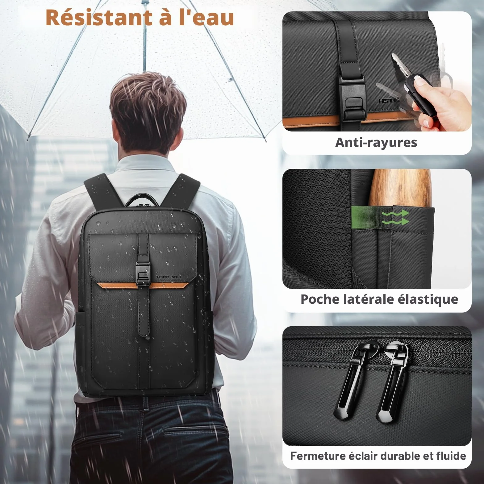 Sac à Dos Ordinateur Portable 15,6 pouces Imperméable Léger Homme Femme Noir