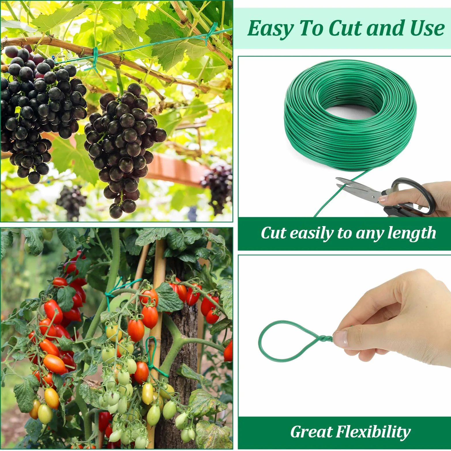 Zhengmy Cravate souple pour plantes grimpantes avec coupe-fil, vert torsadé, attaches de jardin, fournitures de jardinage, 2,5 mm de diamètre, pour soutenir les plantes grimpantes, organisation de