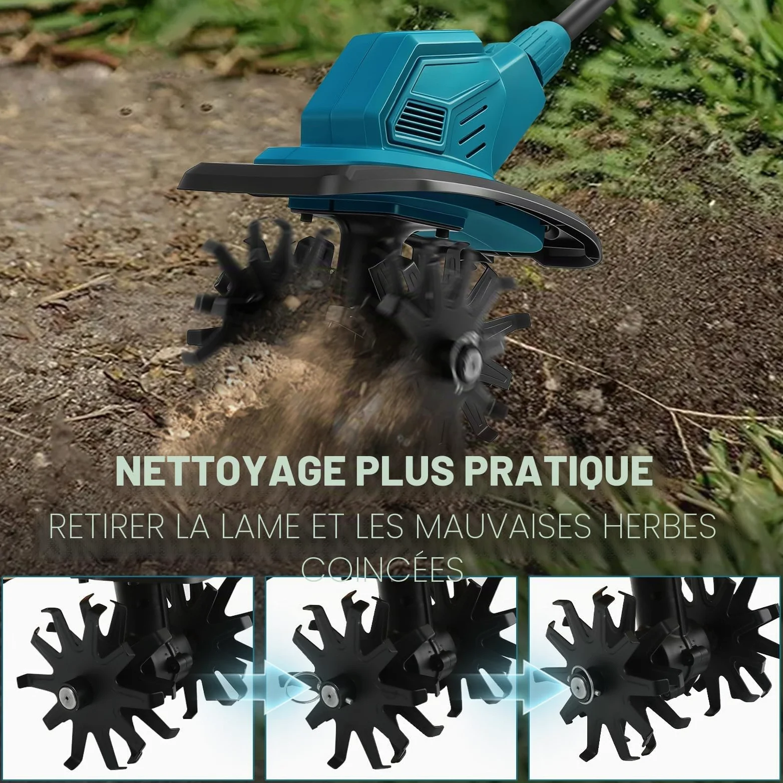 WingFly Motobineuse sans Fil pour Makita 18 V Batterie, Vitesse 387 TR/Min | 800 W motoculteur électrique, moteur sans balais, profondeur de travail 18 cm et largeur de travail 20 cm (sans batterie)