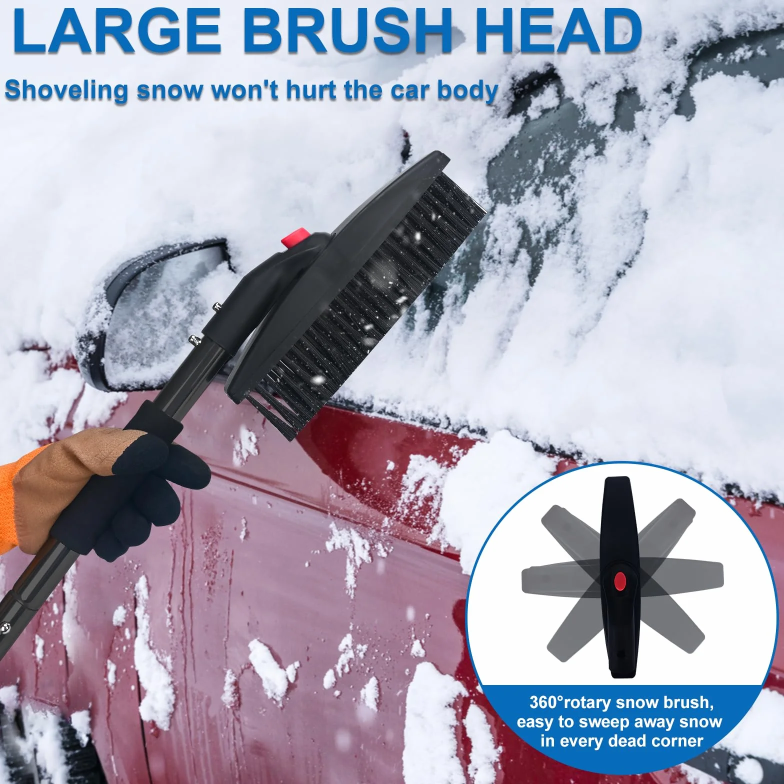 Kit Pelle à Neige rétractable 3 en 1 Grattoir Glace Brosse Neige avec Sac de Rangement et Gants Noir