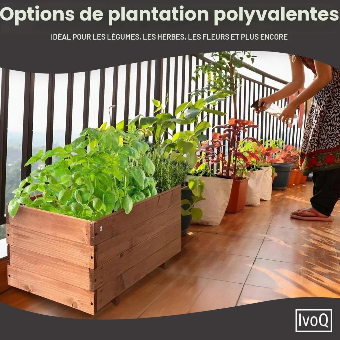 Jardinière en bois 80 x 40 x 32 cm – Bois d'épinette massif FSC – Résistante aux intempéries avec drainage et sac non tissé