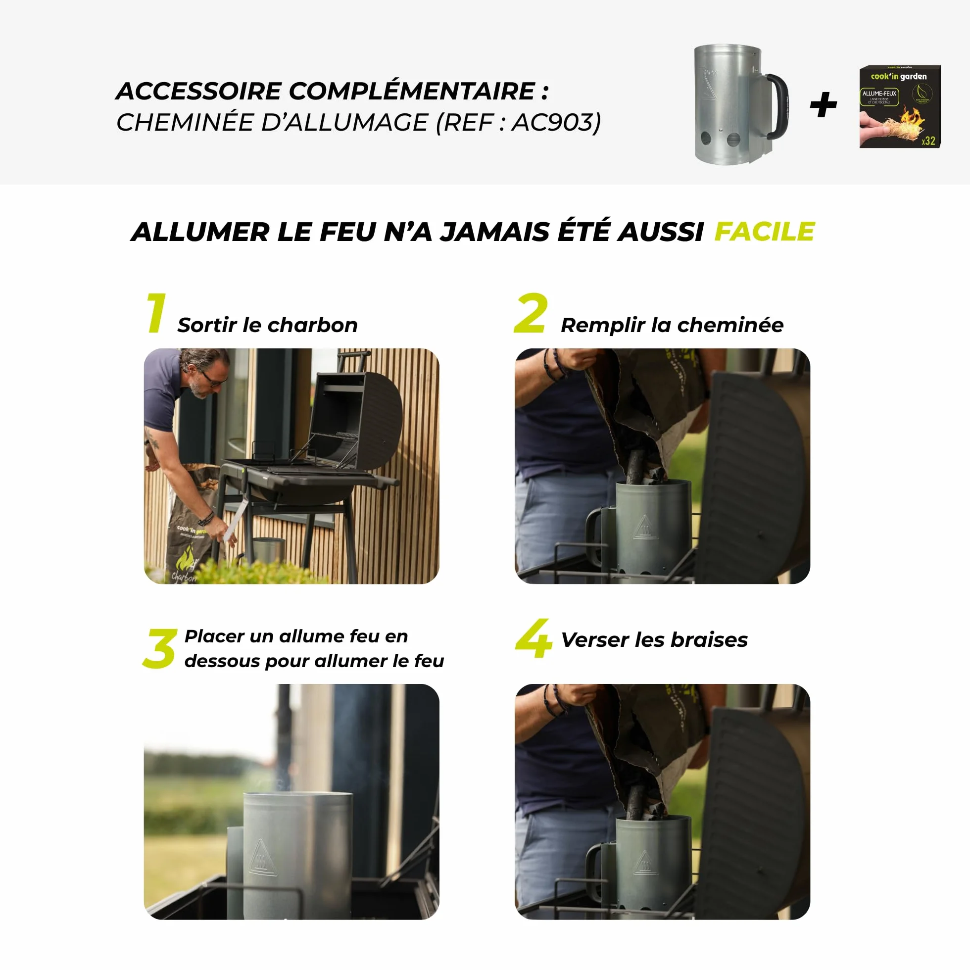 Cook’in Garden Allume-Feu 32 Cubes Laine de Bois FSC® 100% Barbecue Brasero Poêle Cheminée