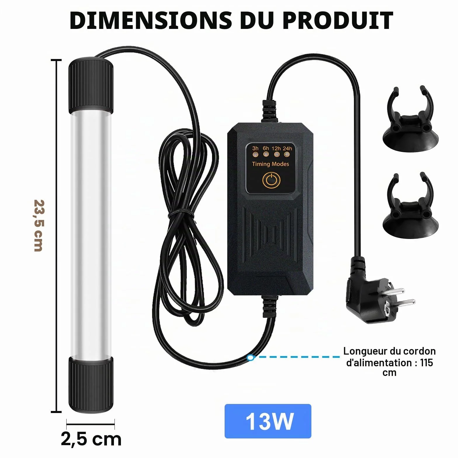 GOMETY Lampe UV Stérilisateur Aquarium 13W Minuterie Étanche