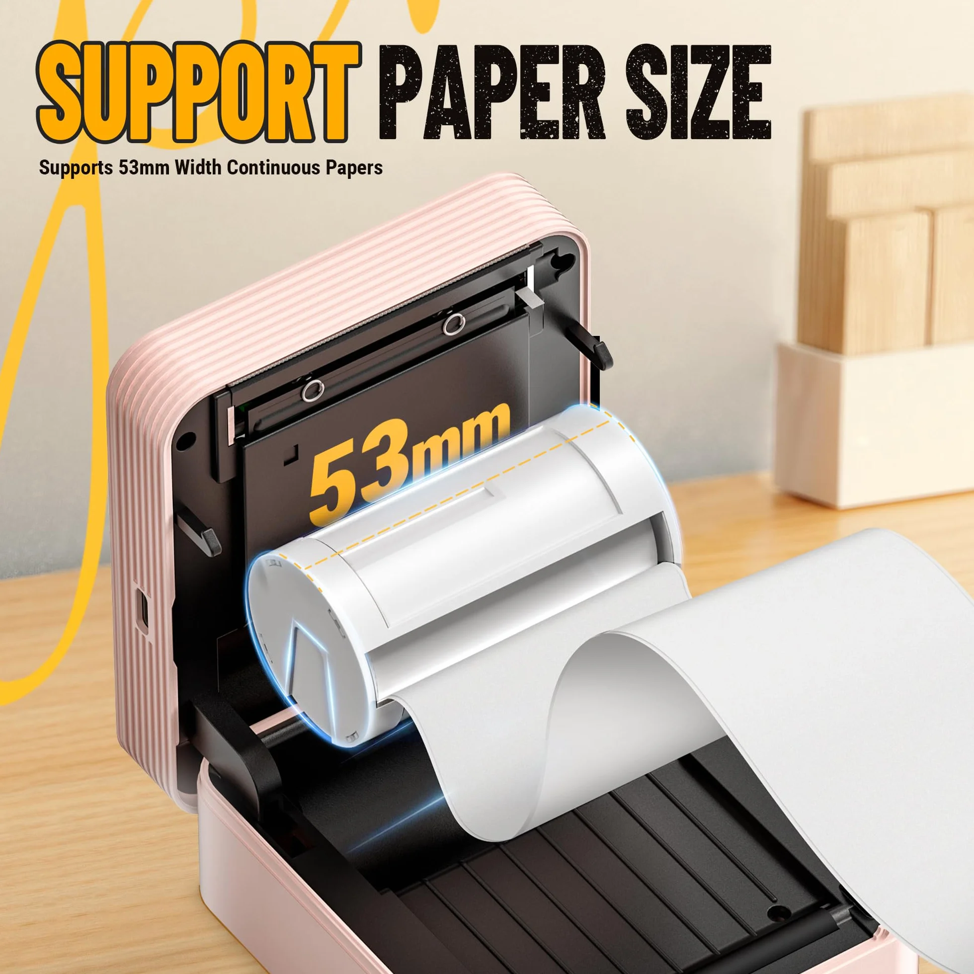 Nelko PM230 Mini Imprimante Thermique Portable avec 3 Rouleaux Papier, Rose