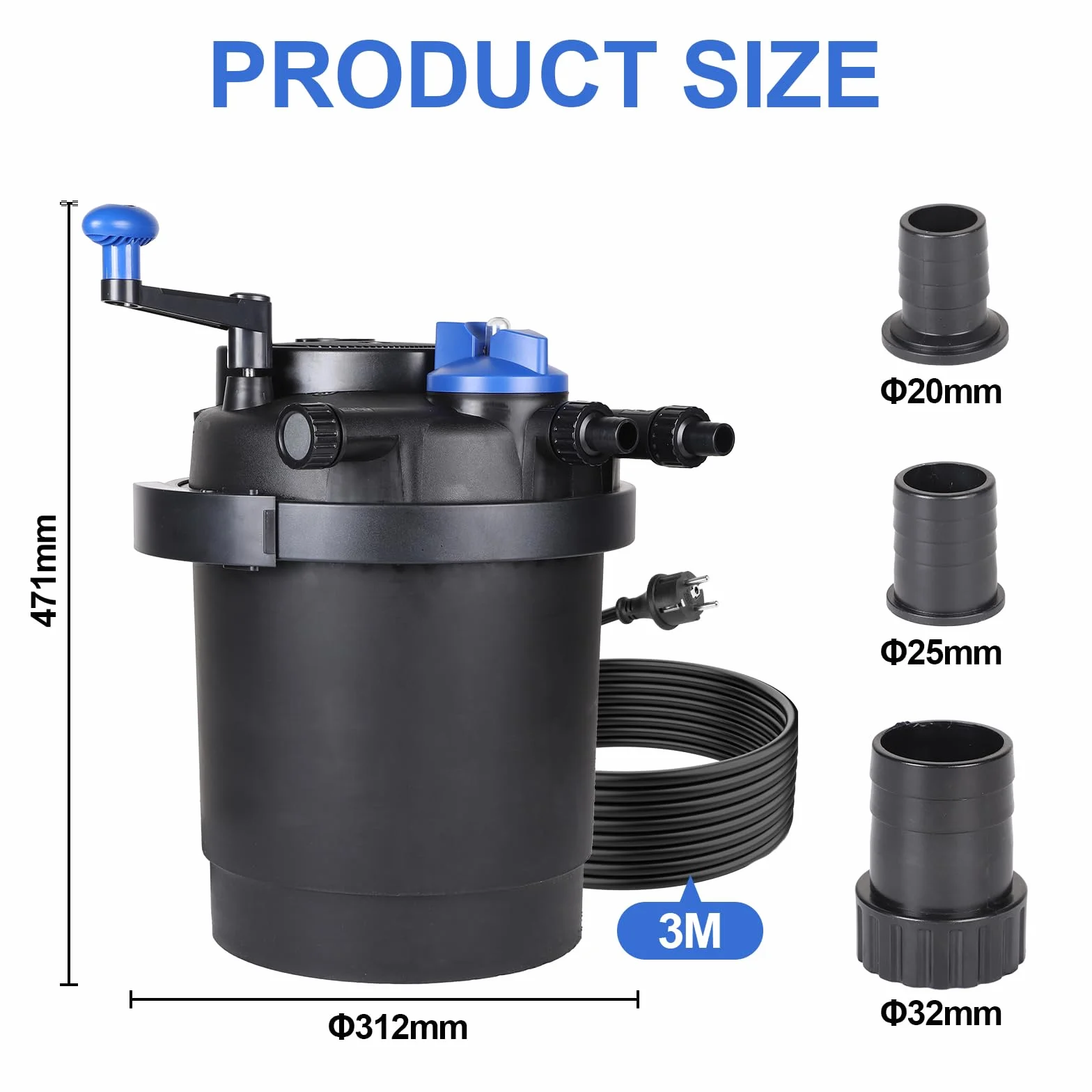 CPROSP CPF-2500 Filtre de Bassin à Pression 6000l/h Max avec Câble de 3,0 m | Avec Stérilisation UV 11 W/étang