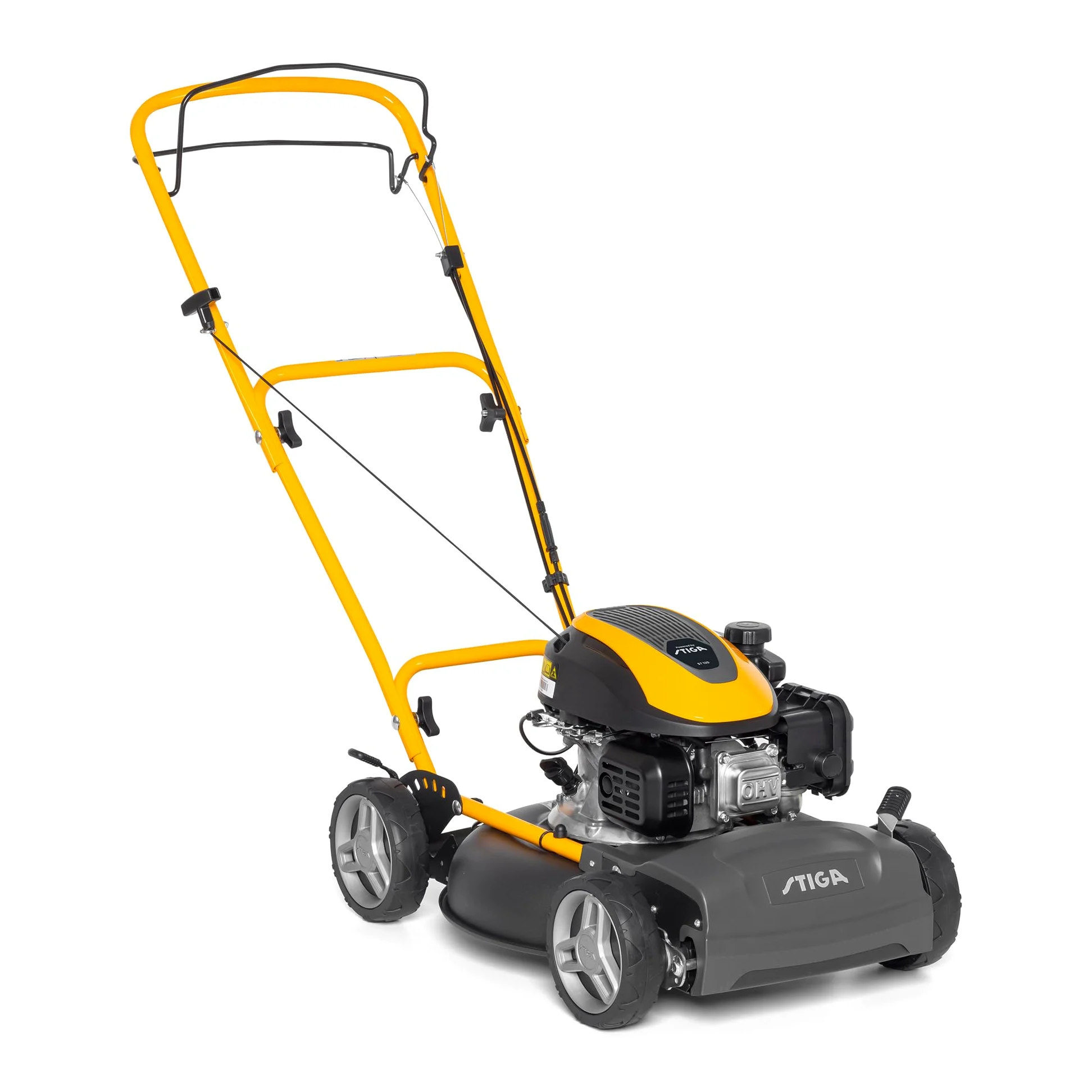 STIGA Multiclip 47 S Tondeuse à Essence, Tondeuse à Gazon broyeuse automotrice avec Moteur 123 CC, Plateau de Coupe 45 cm, 5 tondeuses Thermiques, Guidon Ergonomique Rabattable.