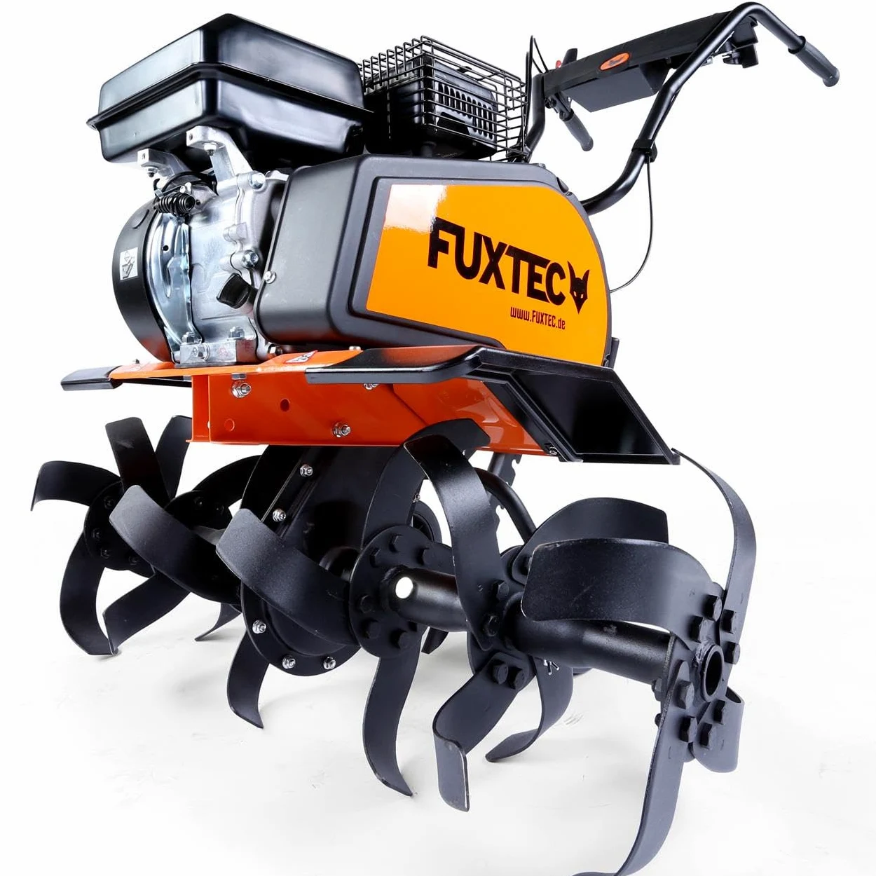 Fuxtec Motoculteur Thermique FUXTEC Motobineuse Essence FX-AF1212 avec Roues, Cylindrée 212 cm3 et Jusqu'à 85 cm De Largeur De Travail 4,1kW Double Axe de Transmission Avant Et Arrière