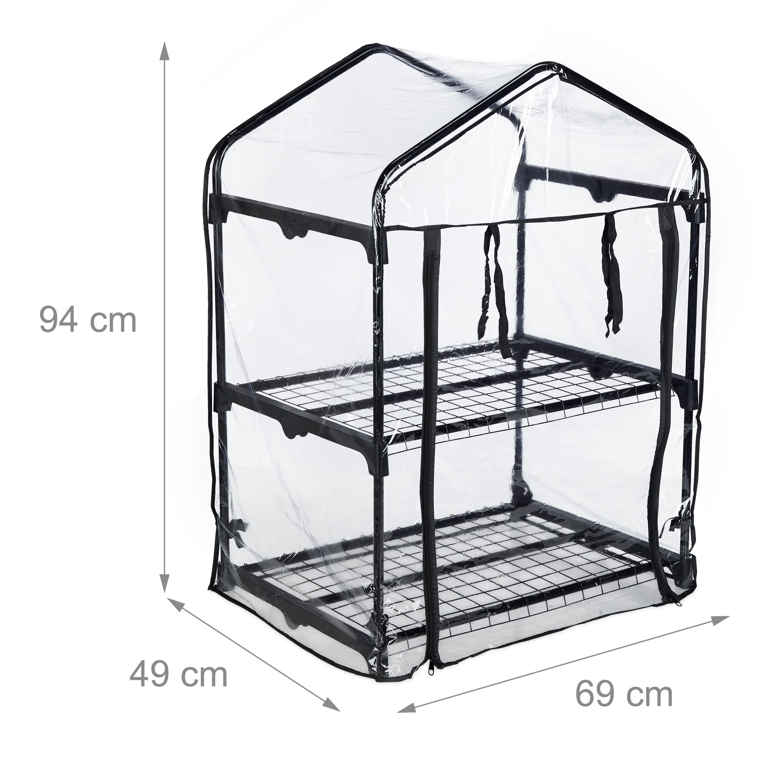 Relaxdays Serre de Balcon, bâche en PVC, Acier, HxLxP : 94x69x49 cm, étagère pour Plantes sur 2 étages, Noir-Transparent