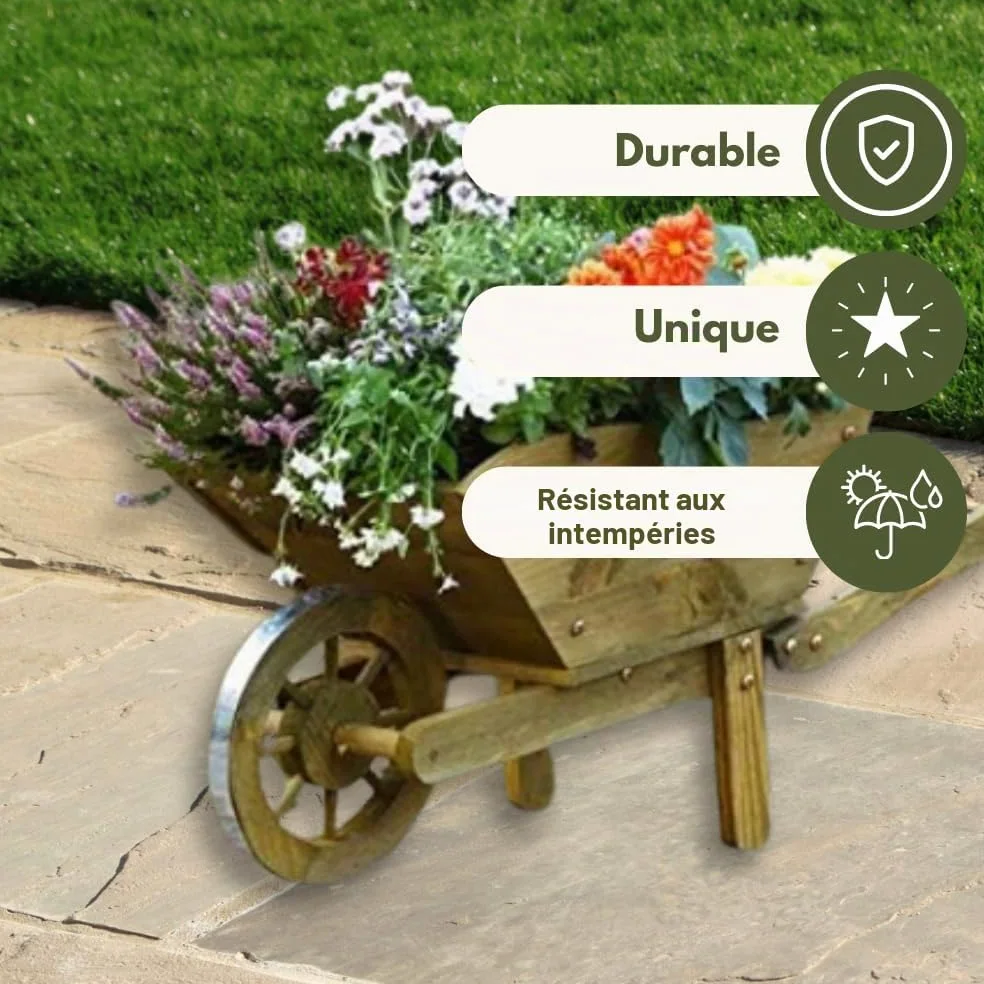 Garden Mile Brouette de jardin Woodland - Décoration de jardin - Décoration d'extérieur - Décoration de terrasse - Convient pour plantes et fleurs - Taille XL