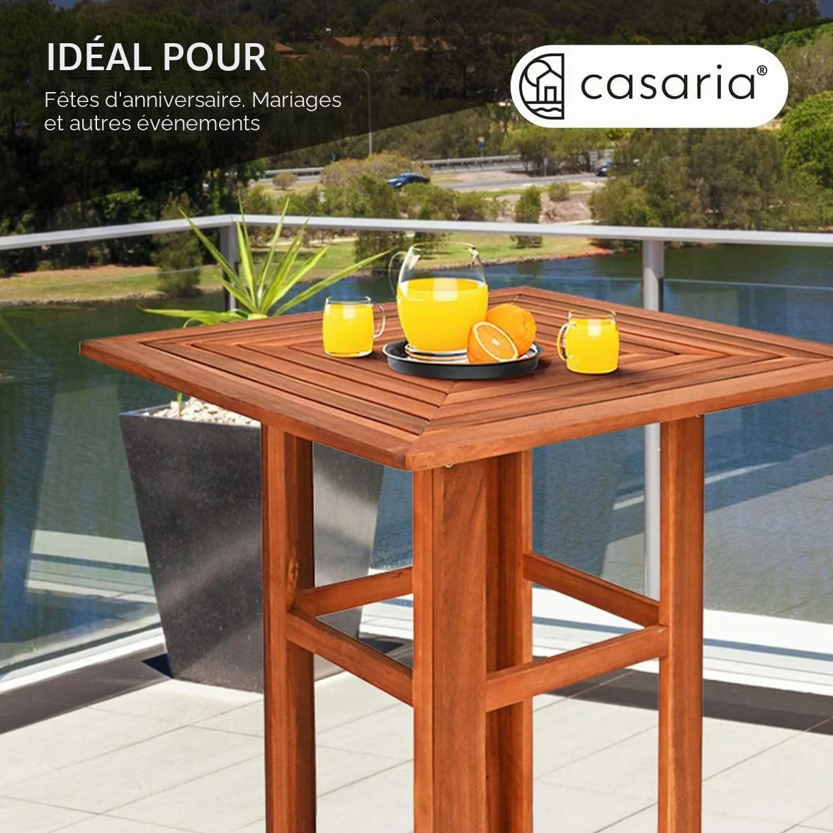 Casaria Ensemble Table de Bar et 2 tabourets Bois Haute avec chaises Jardin terrasse