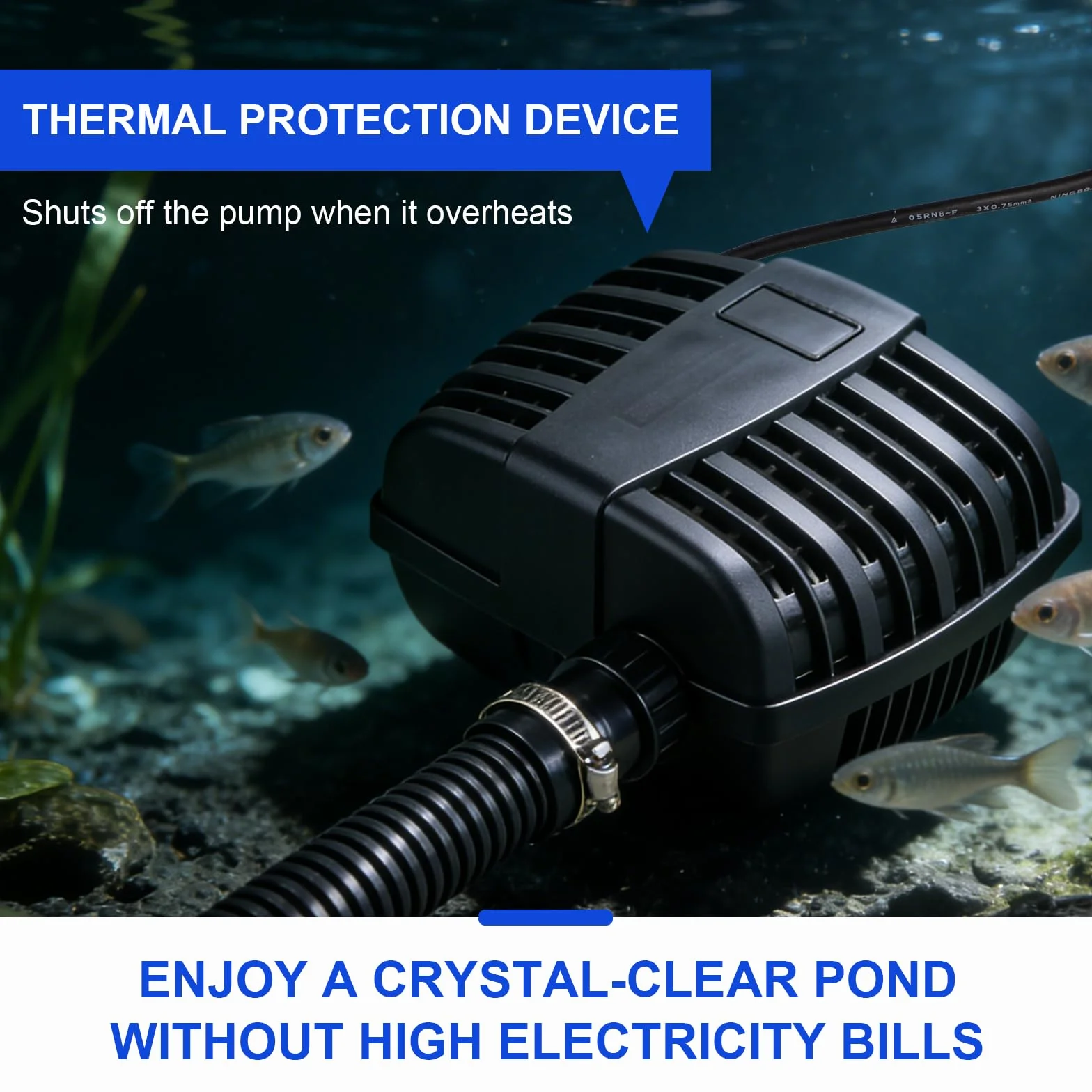 Pompe Bassin Exterieur CFP-2000L/H 35W IPX8 Ultra Silencieuse Protection Poissons