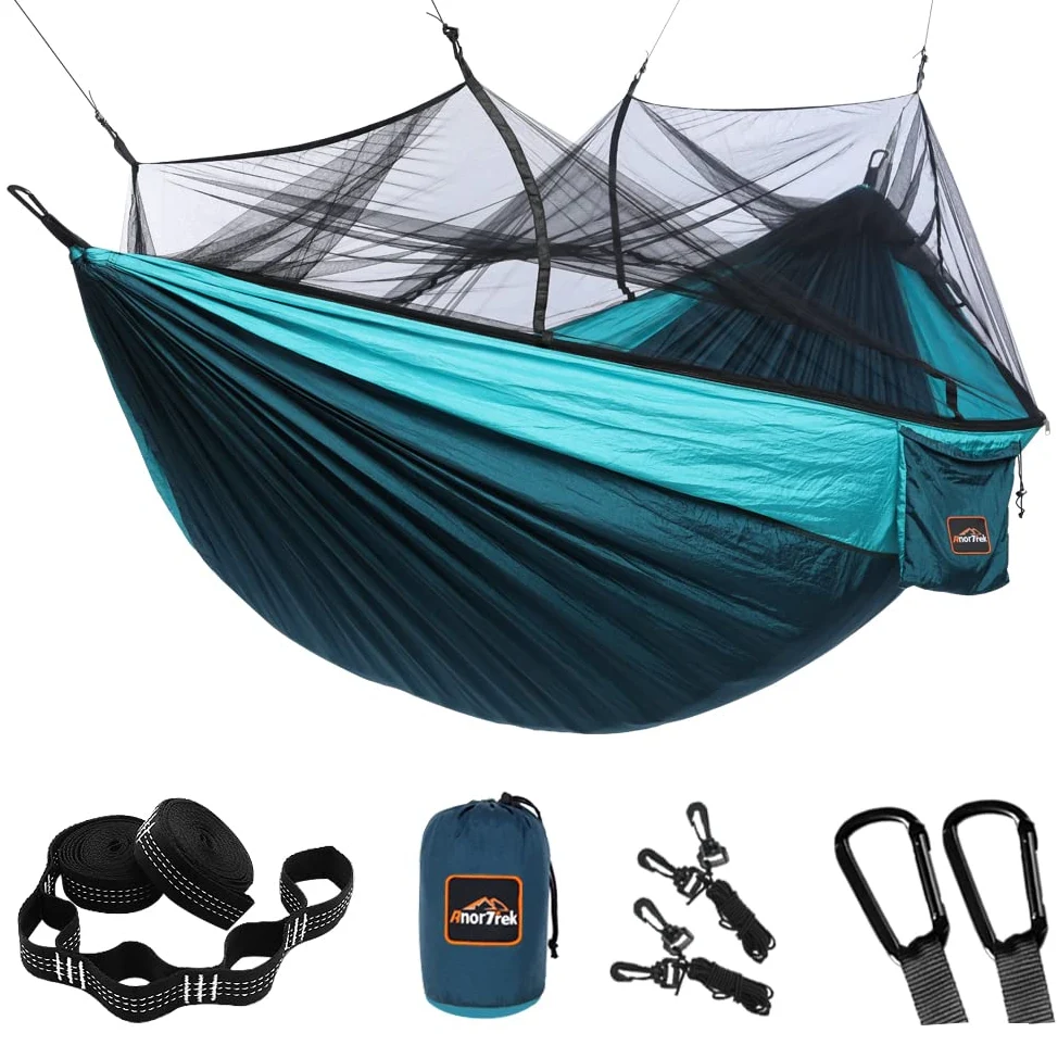 Hamac de Camping AnorTrek avec moustiquaire, hamacs Portables Doubles et Simples avec Sangles d'arbre, hamac Parachute pour Le Camping, la randonnée, Les Voyages et la randonnée